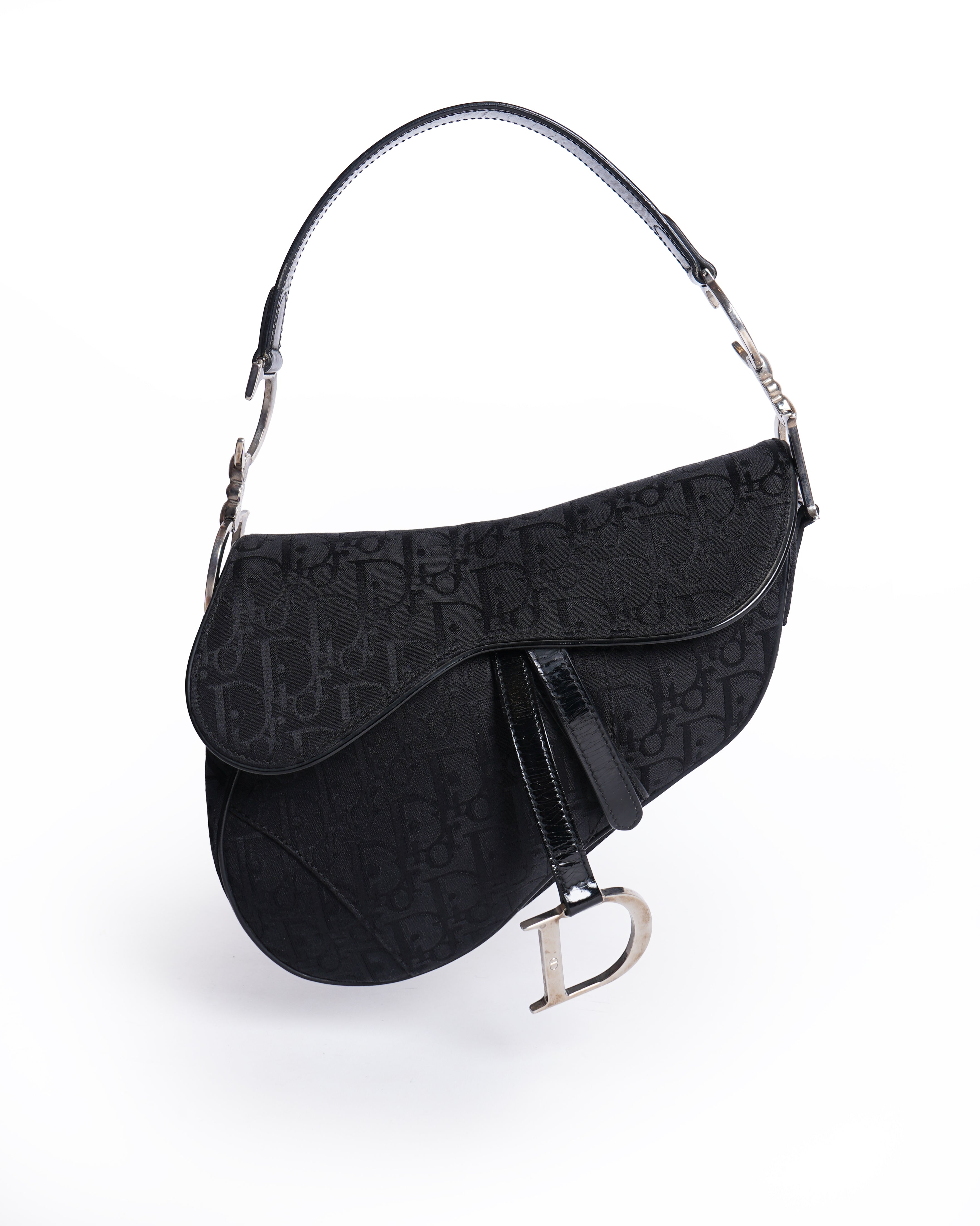 Christian dior saddle bag in black vintage signature canvas logo