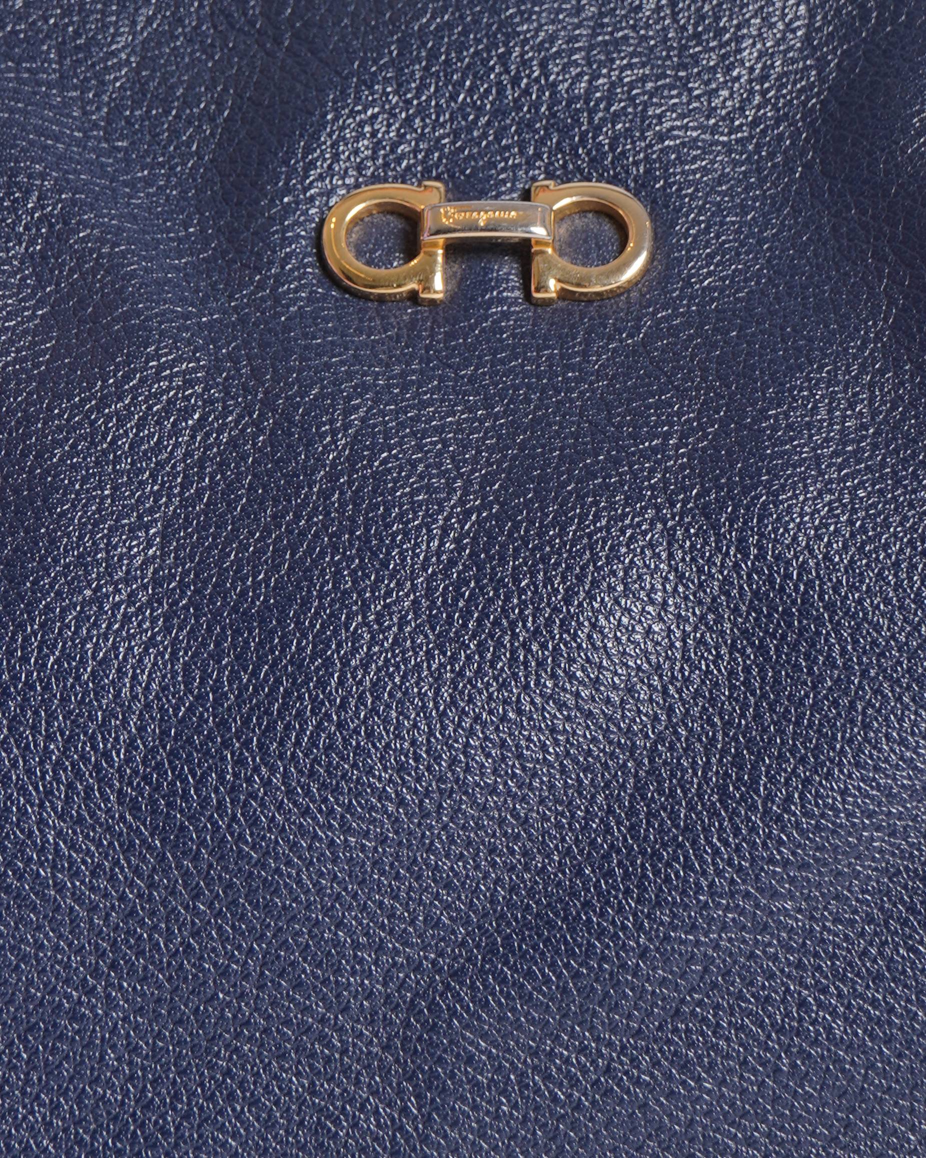 Salvatore ferragamo blue leather Fanya chain tote Bag