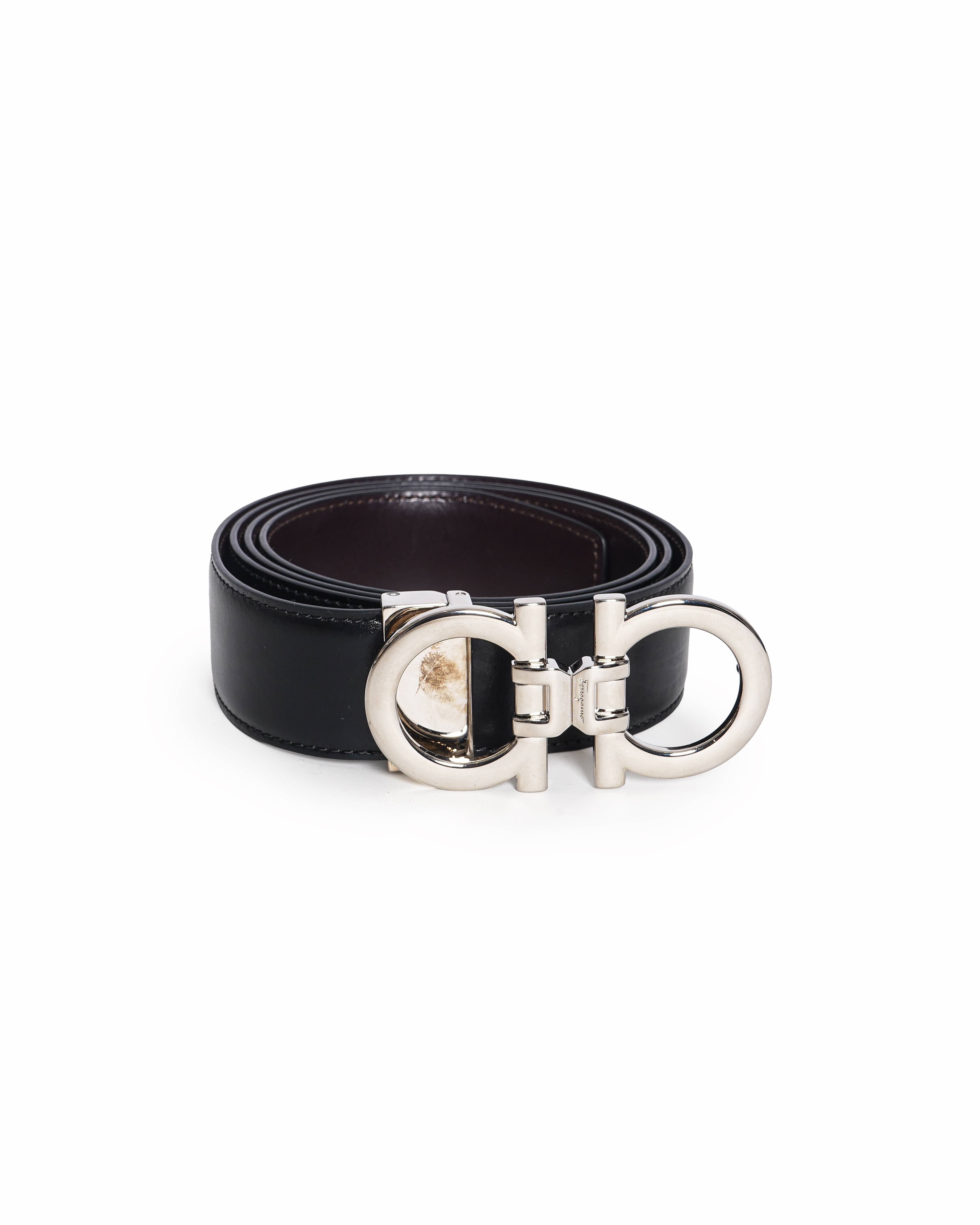 Salvatore Ferragamo Men's Black Leather Gancini Belt
