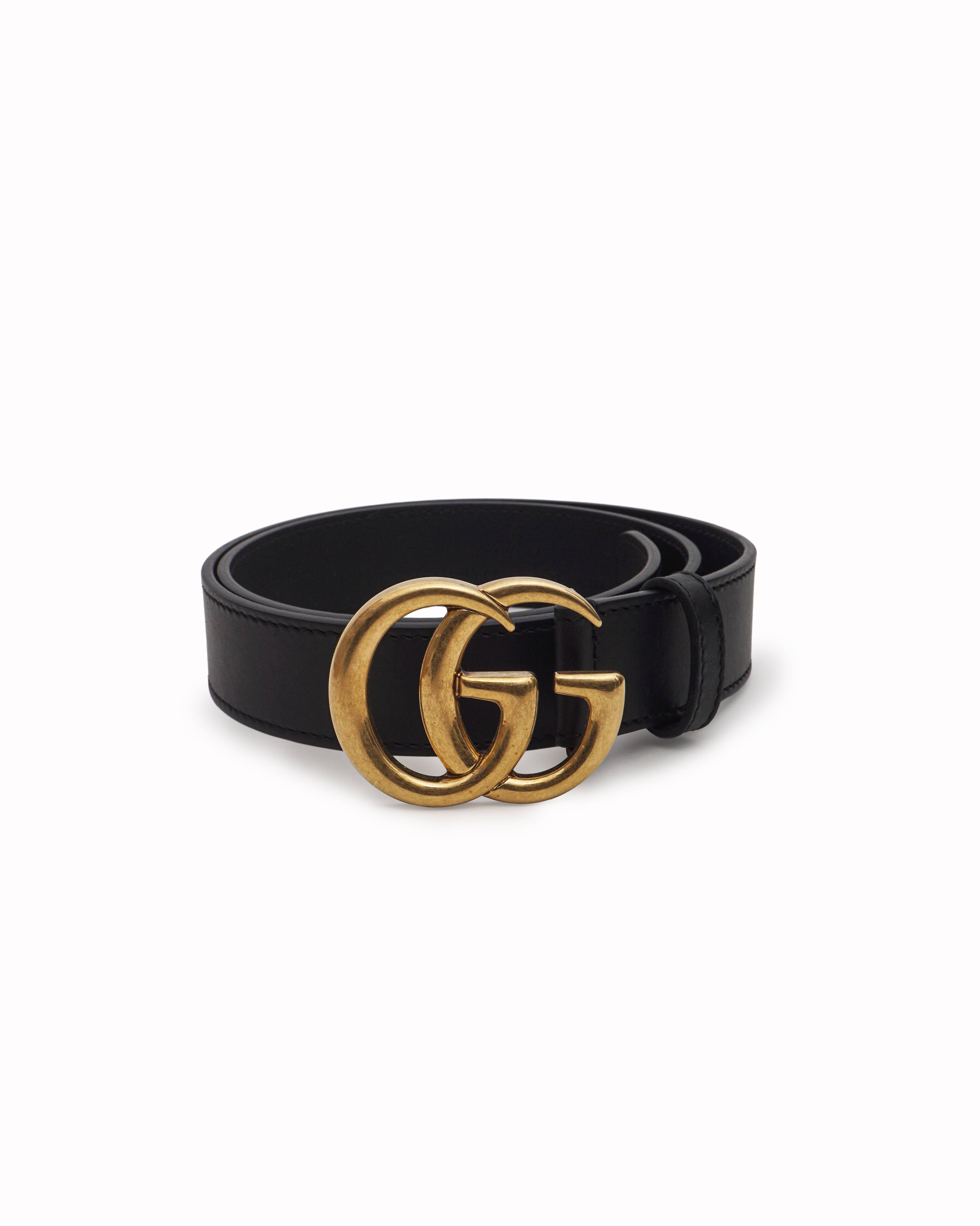 Gucci Black Leather Double G Buckle Belt