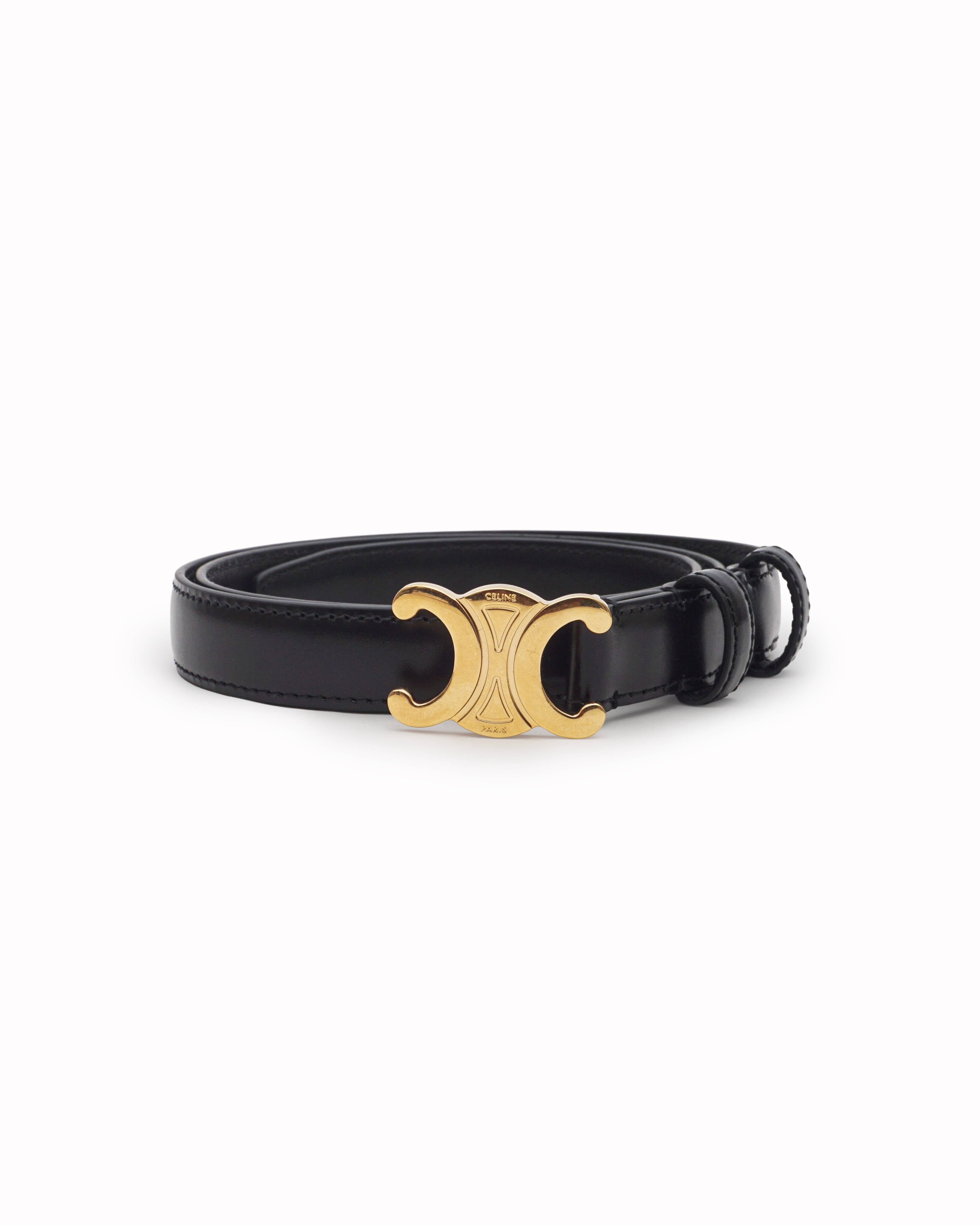 Celine Black Smooth Leather Triomphe Belt