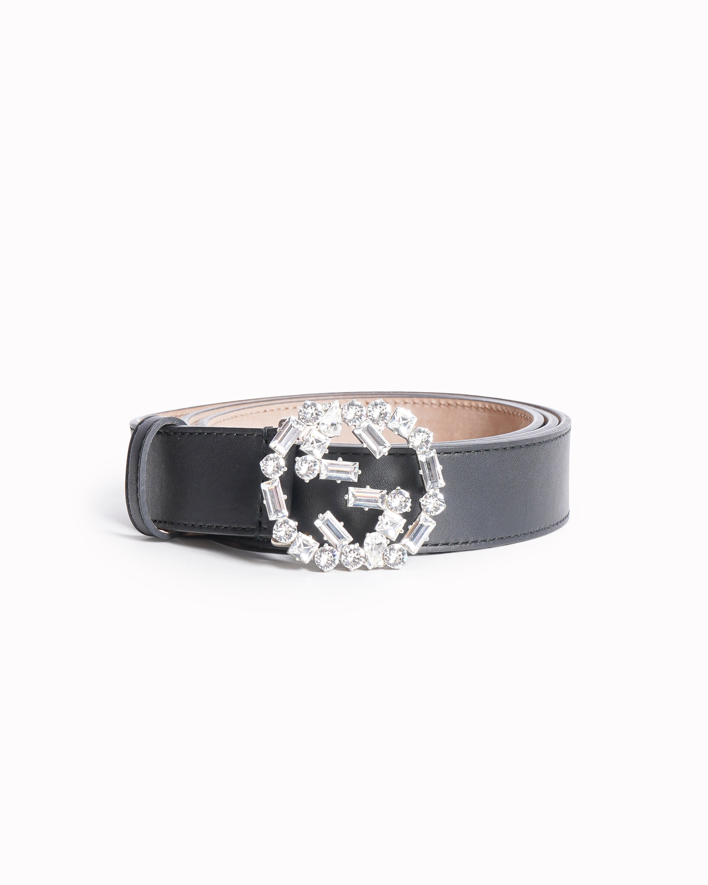 Gucci GG Leather Interlocking Crystal Belt