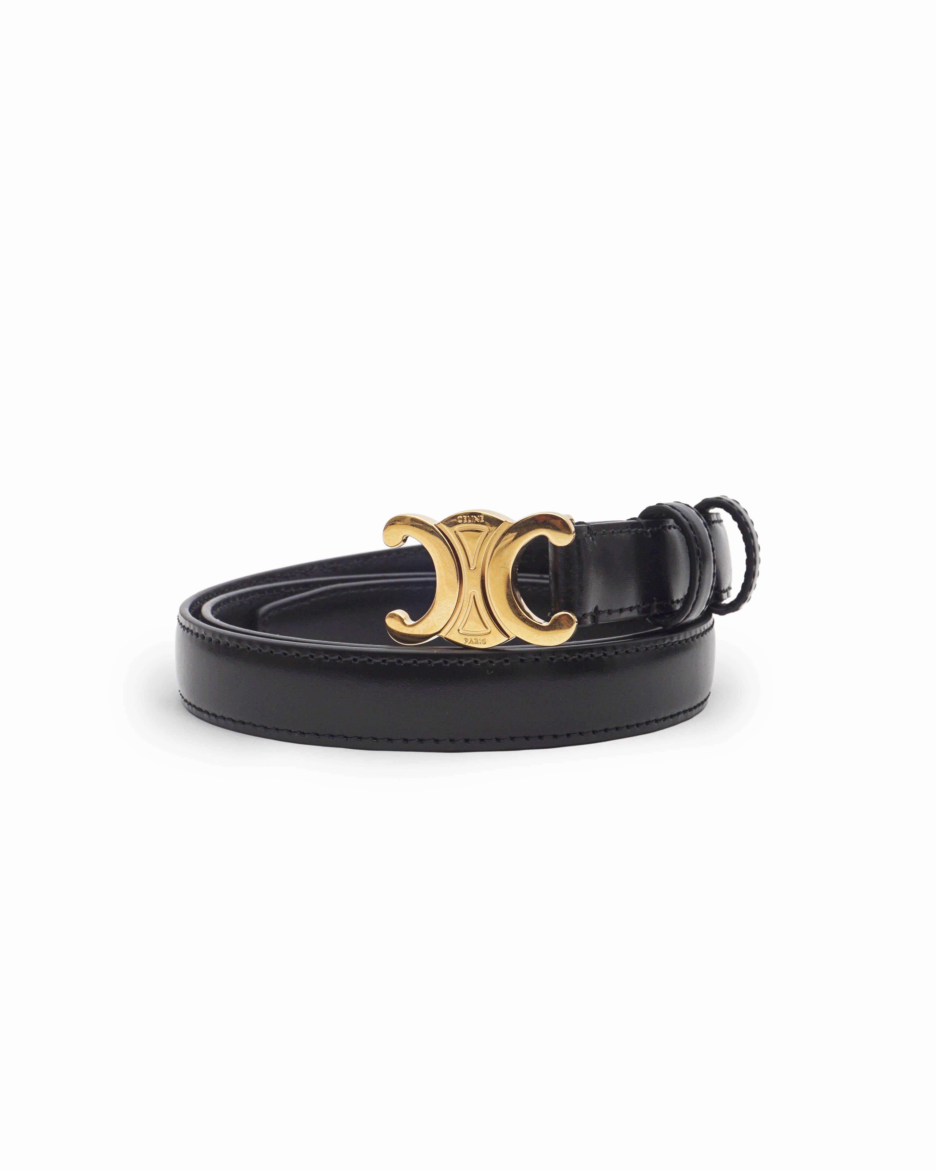 Celine Black Smooth Leather Triomphe Belt