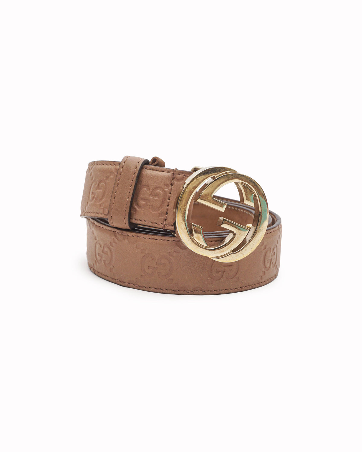 Gucci Guccissima Tan Leather Belt with Interlocking G Gold Buckle