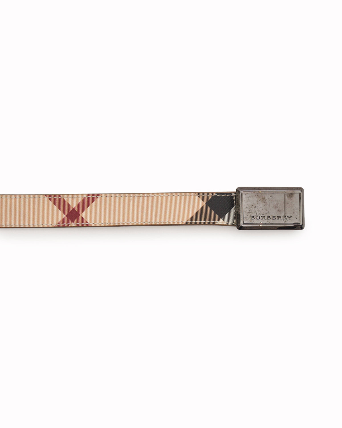 Burberry Check Coated-Canvas Plaque Buckle Belt