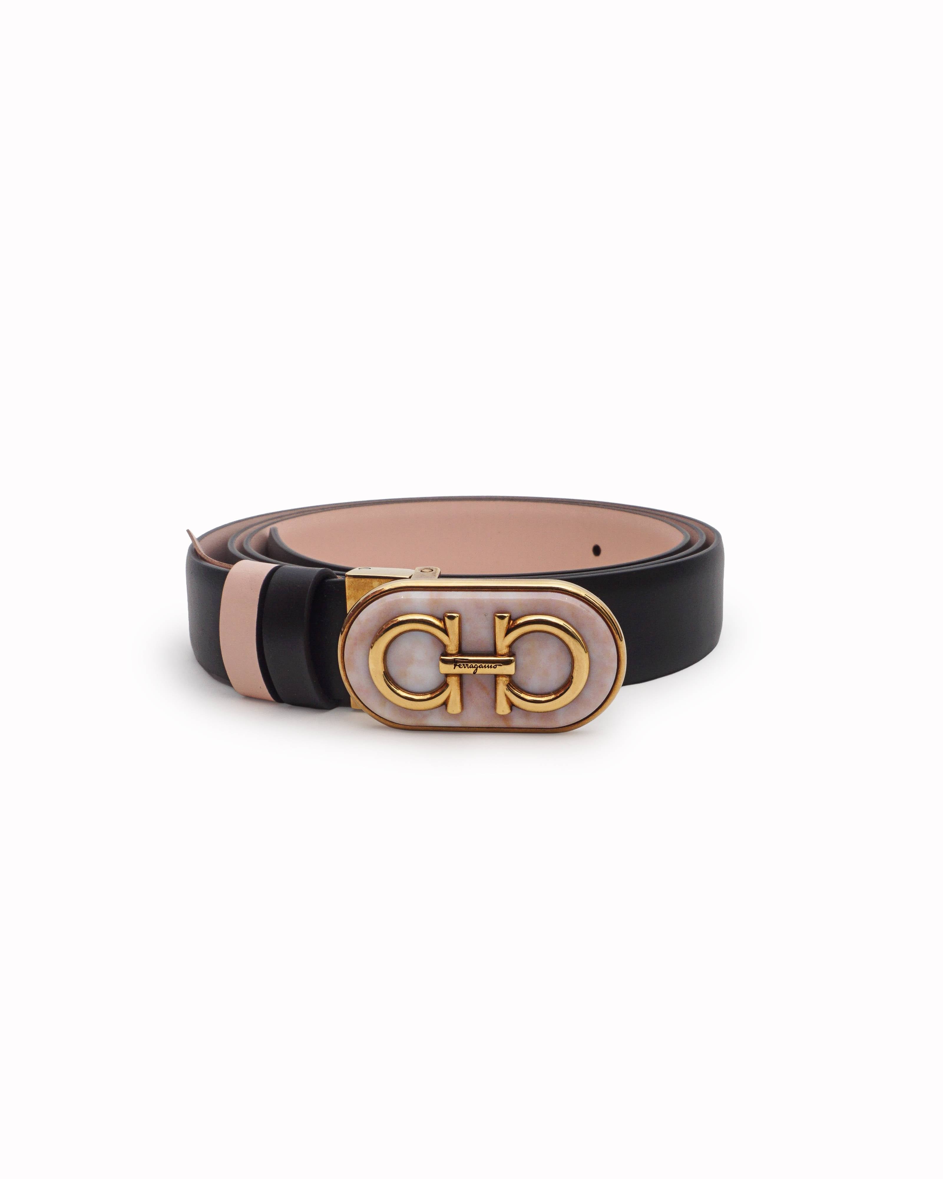 Salvatore Ferragamo Black & Pink Gancini Leather Reversible Belt