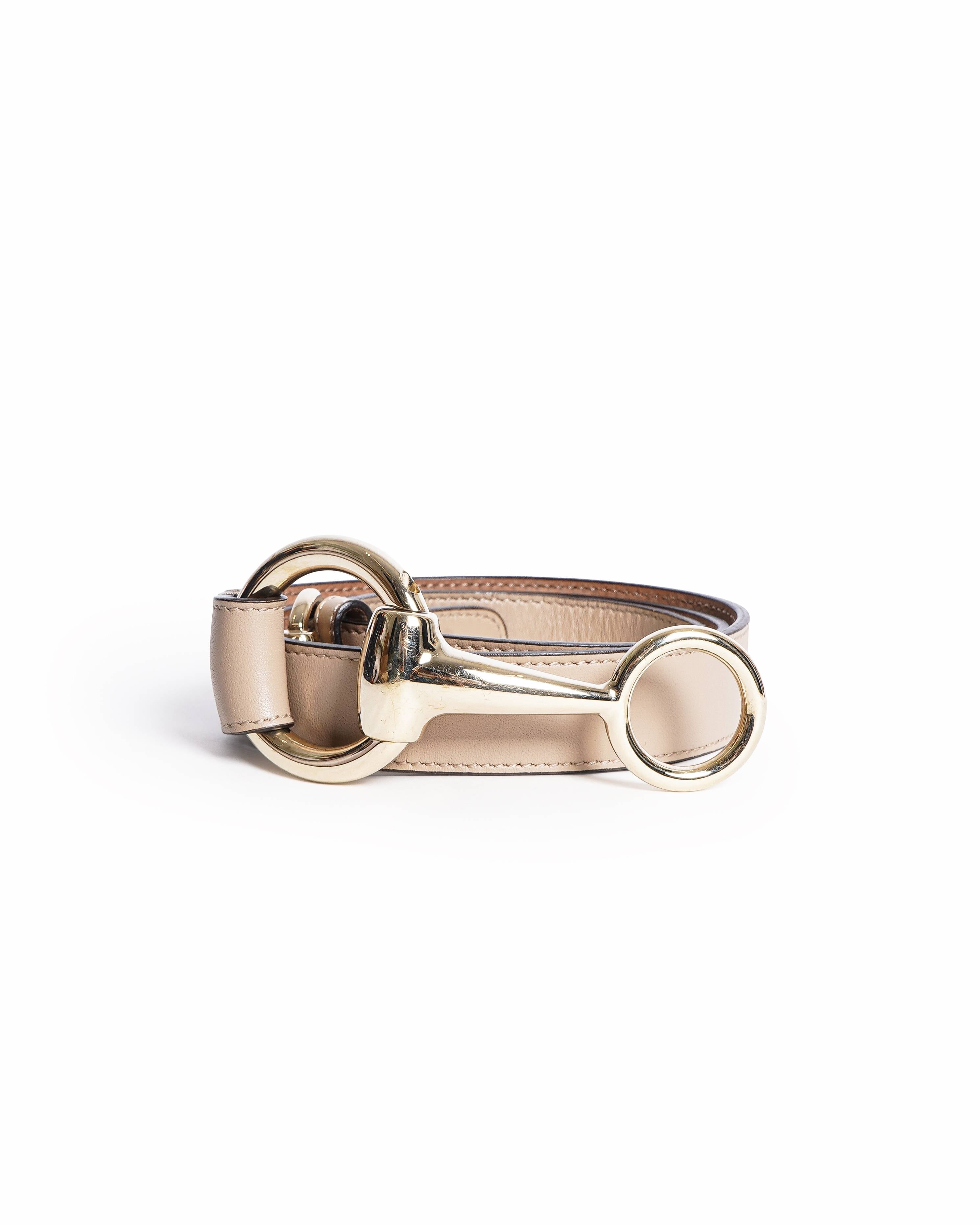 Gucci Beige Leather Horsebit-Buckle Belt