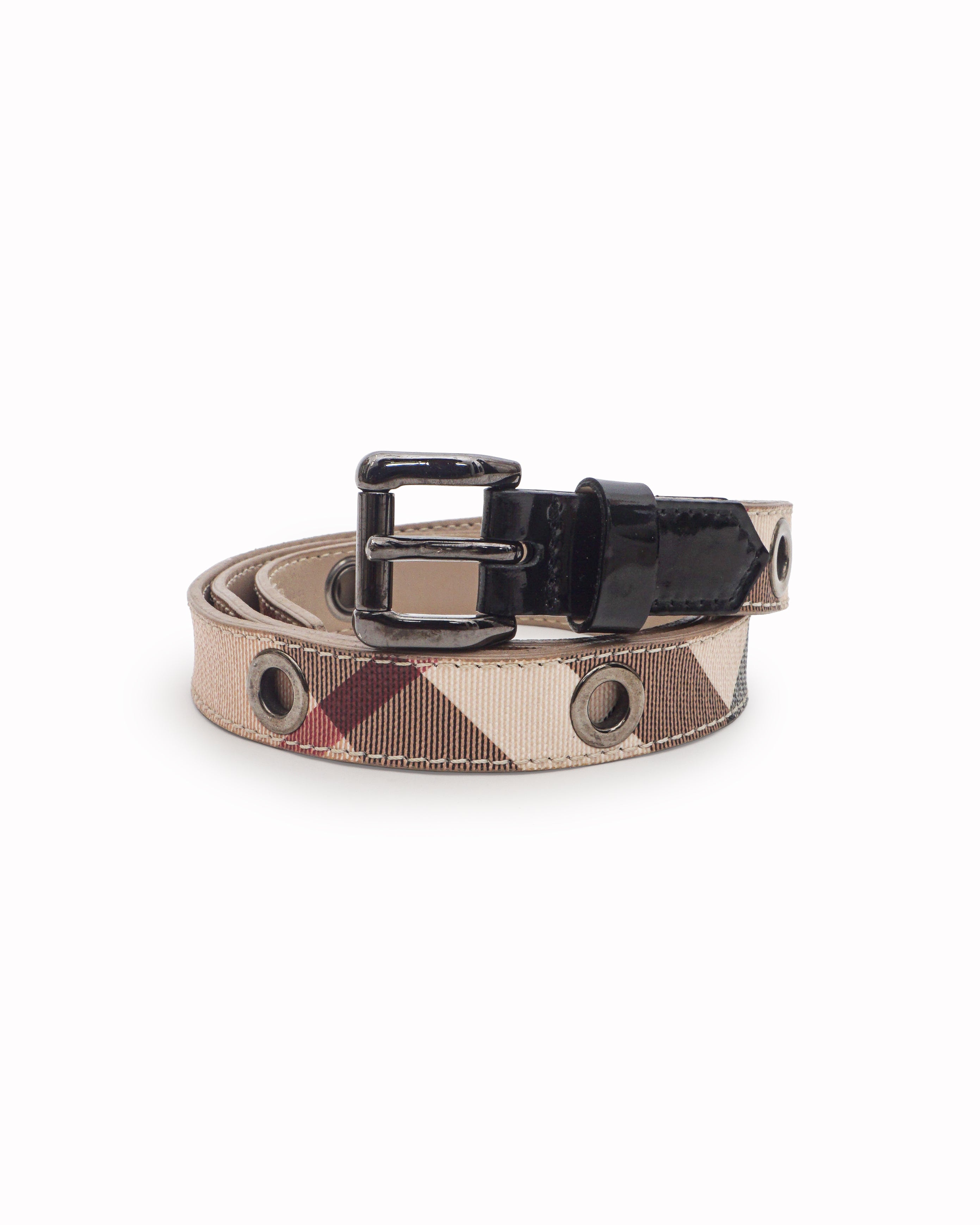 Burberry Beige Leather Grommet Patent Trim Belt