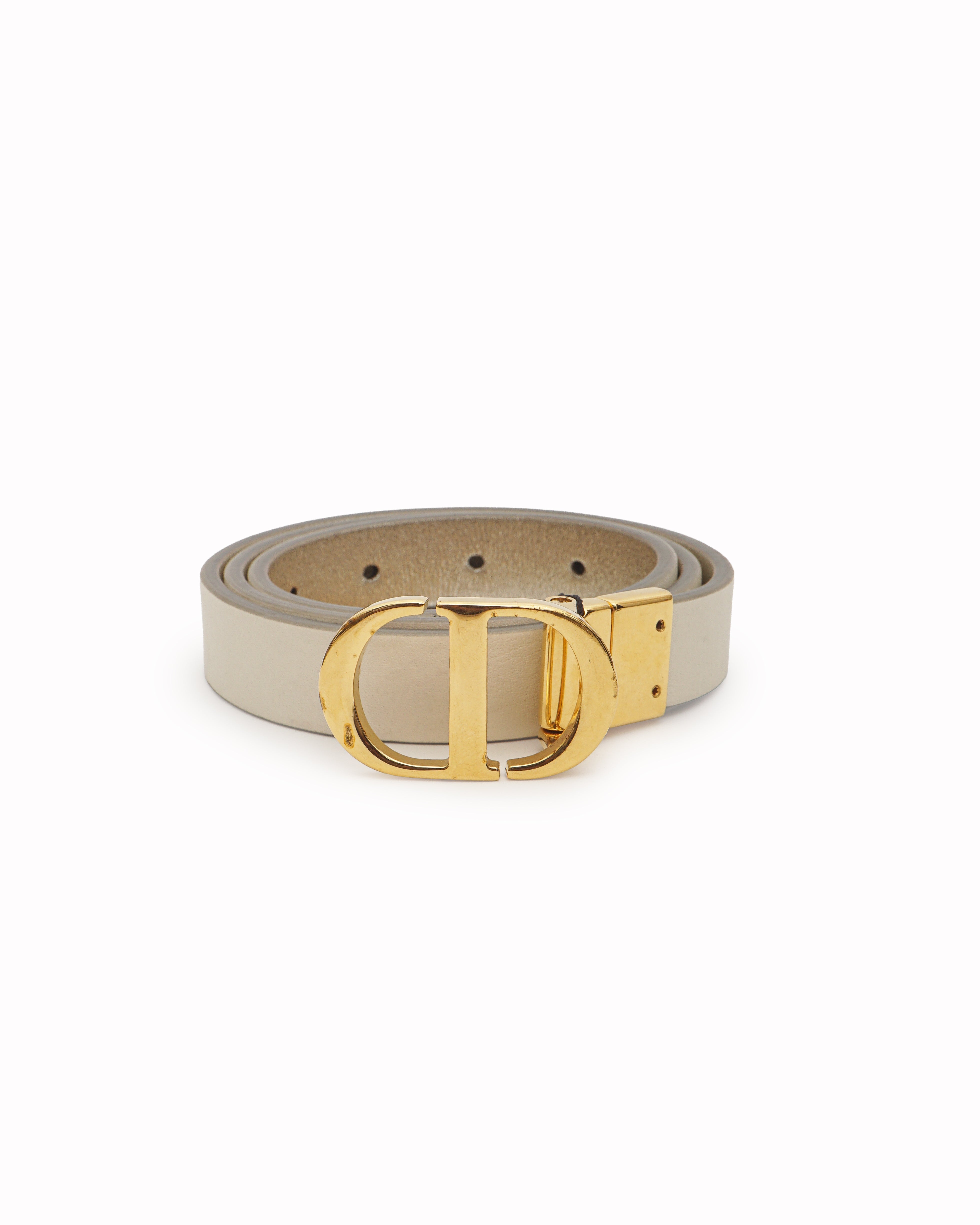 Christian Dior CD Buckle White/Silver Reversible Leather Belt