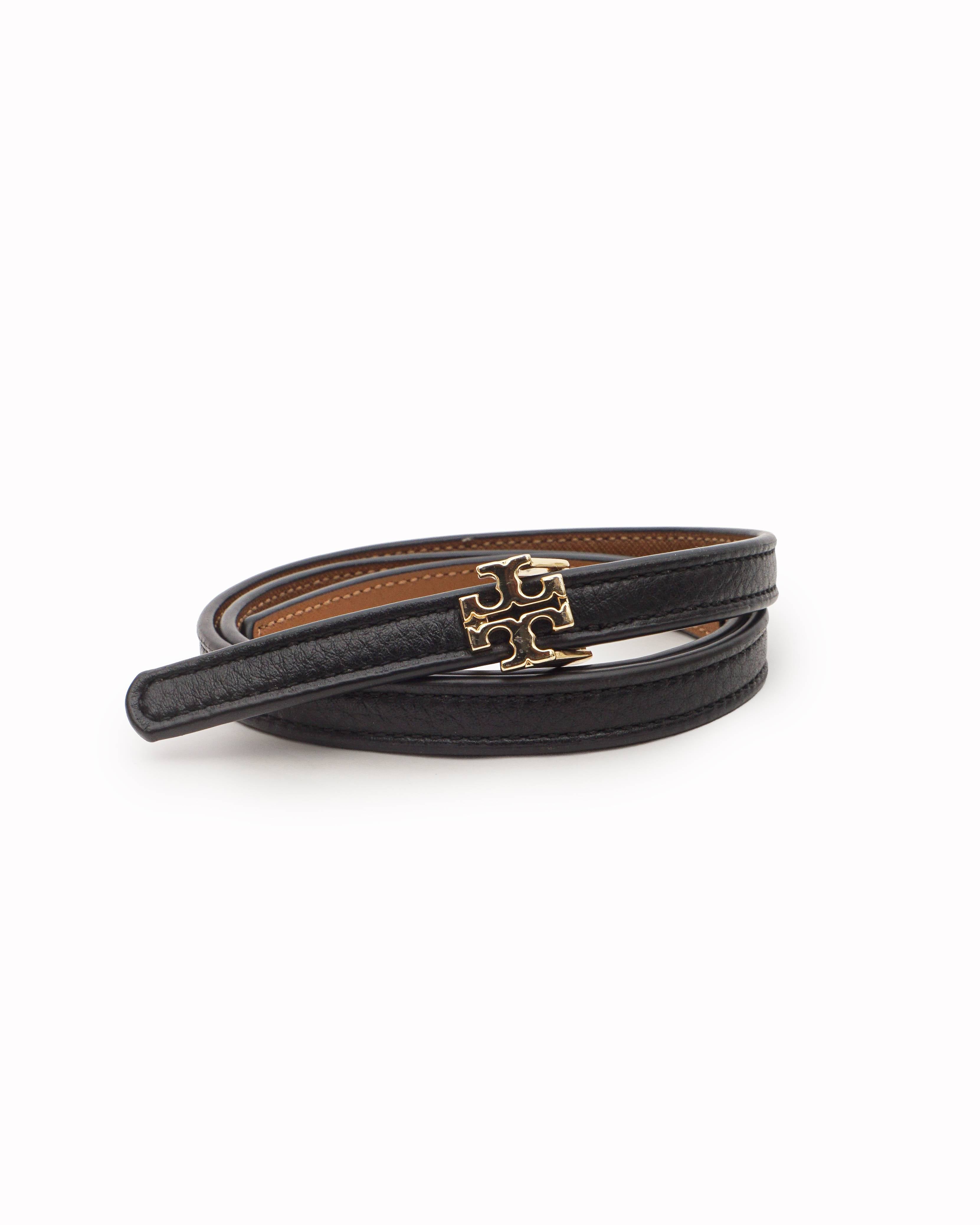 Tory Burch Reversible Slim Black & Tan Leather Belt