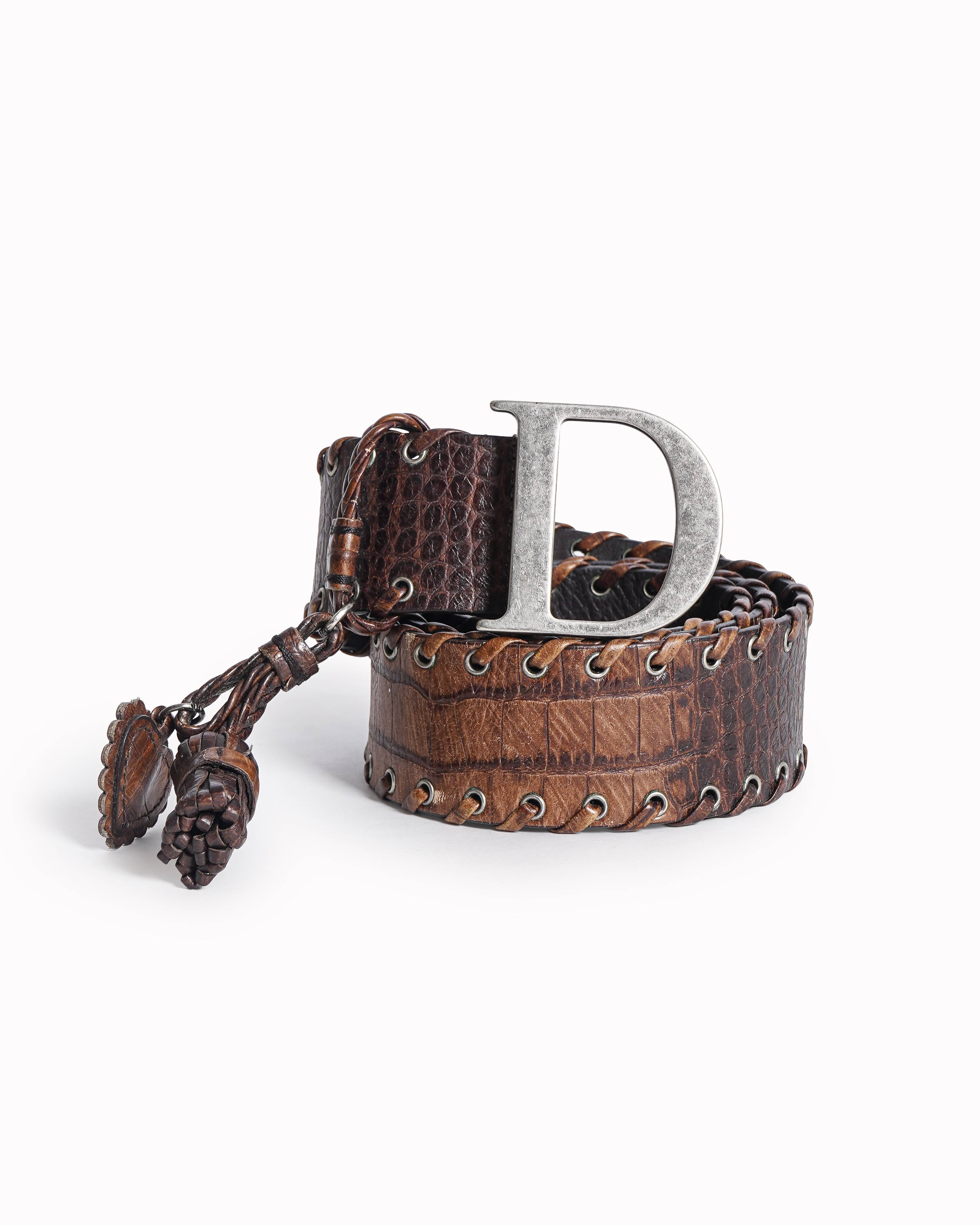 Vintage Dior Women's Oblique Monogram Belt With Tassels