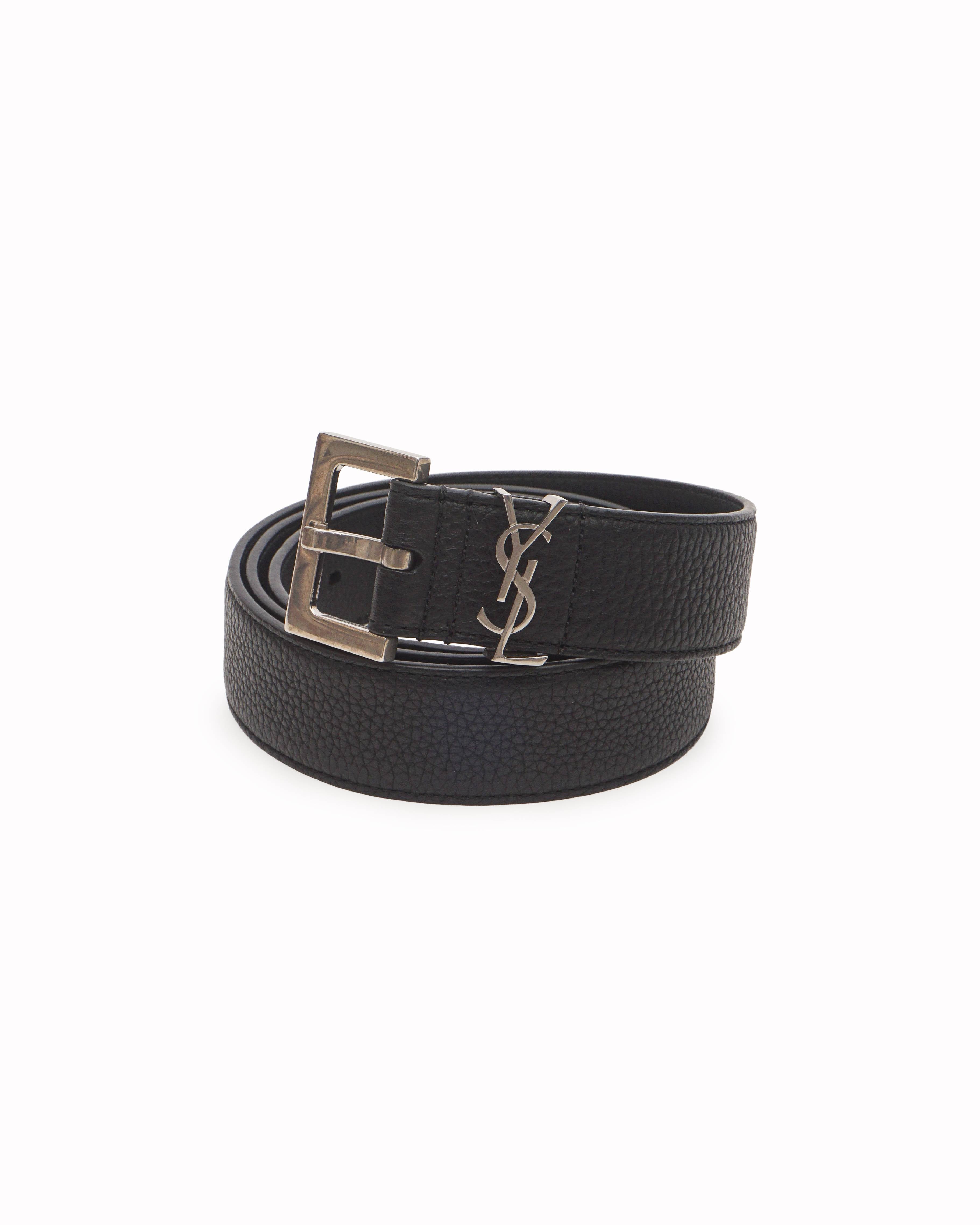 Saint Laurent Black Grain Leather YSL Belt