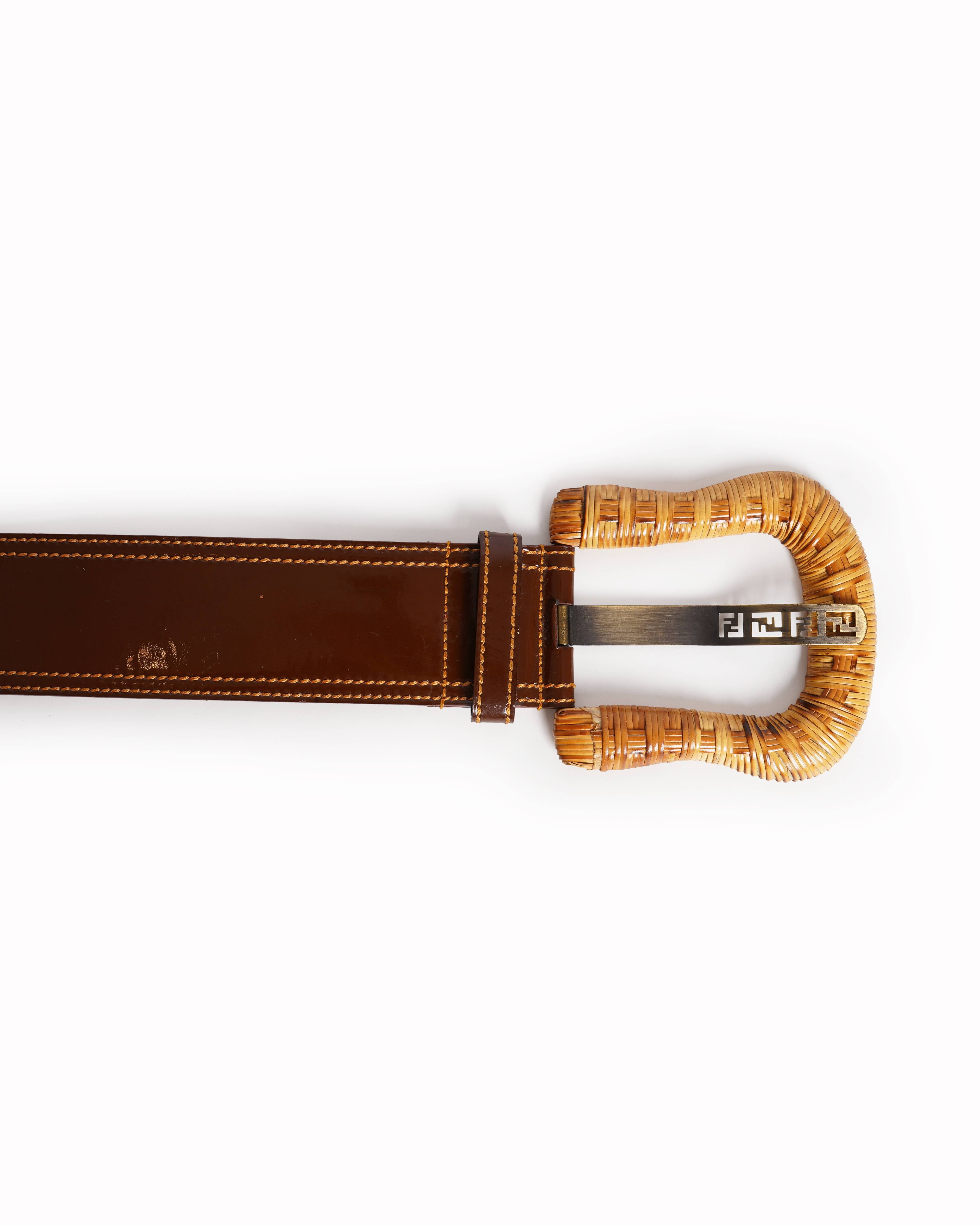 Fendi brown patent leather belt