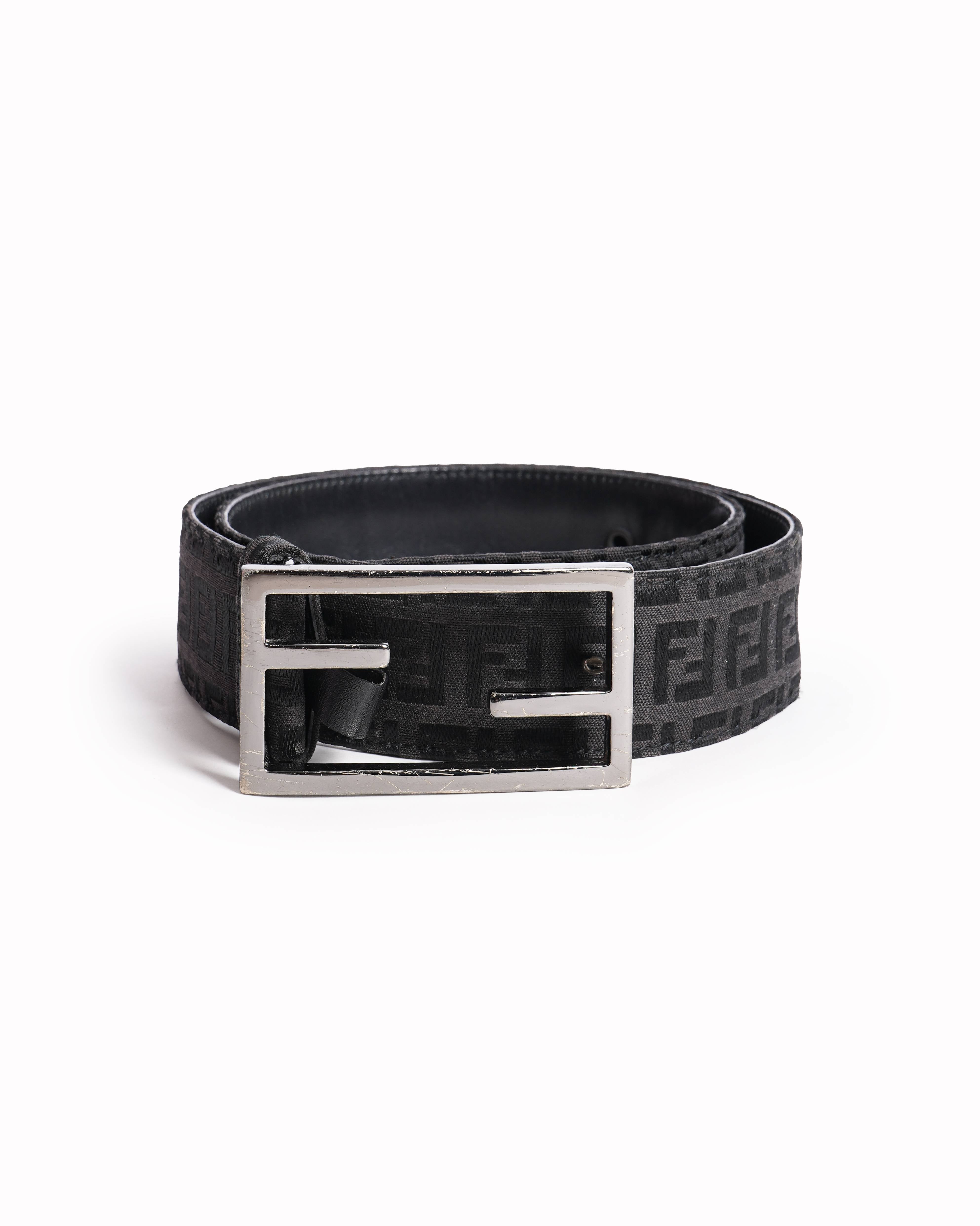 Fendi black & grey monogram belt