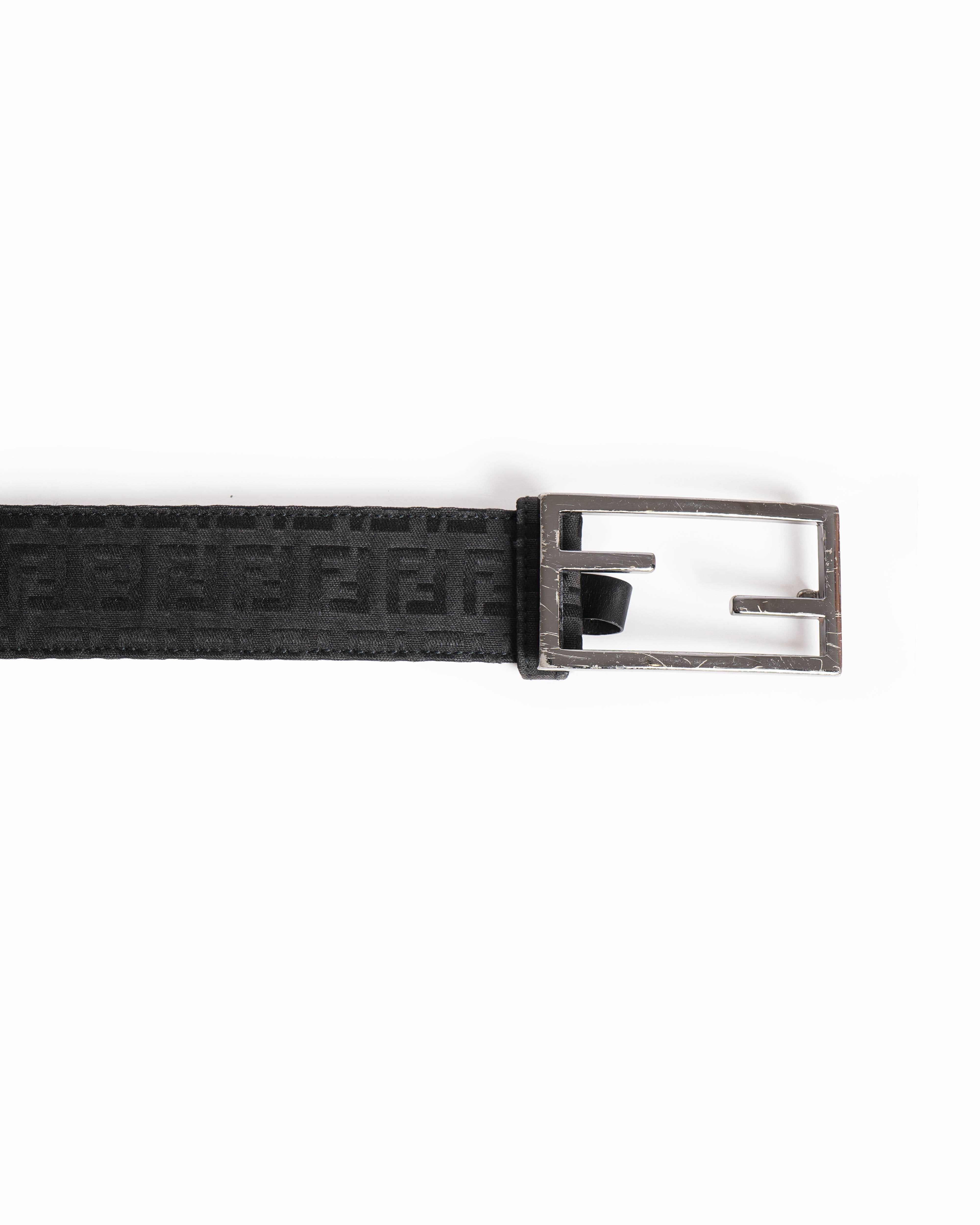 Fendi black & grey monogram belt