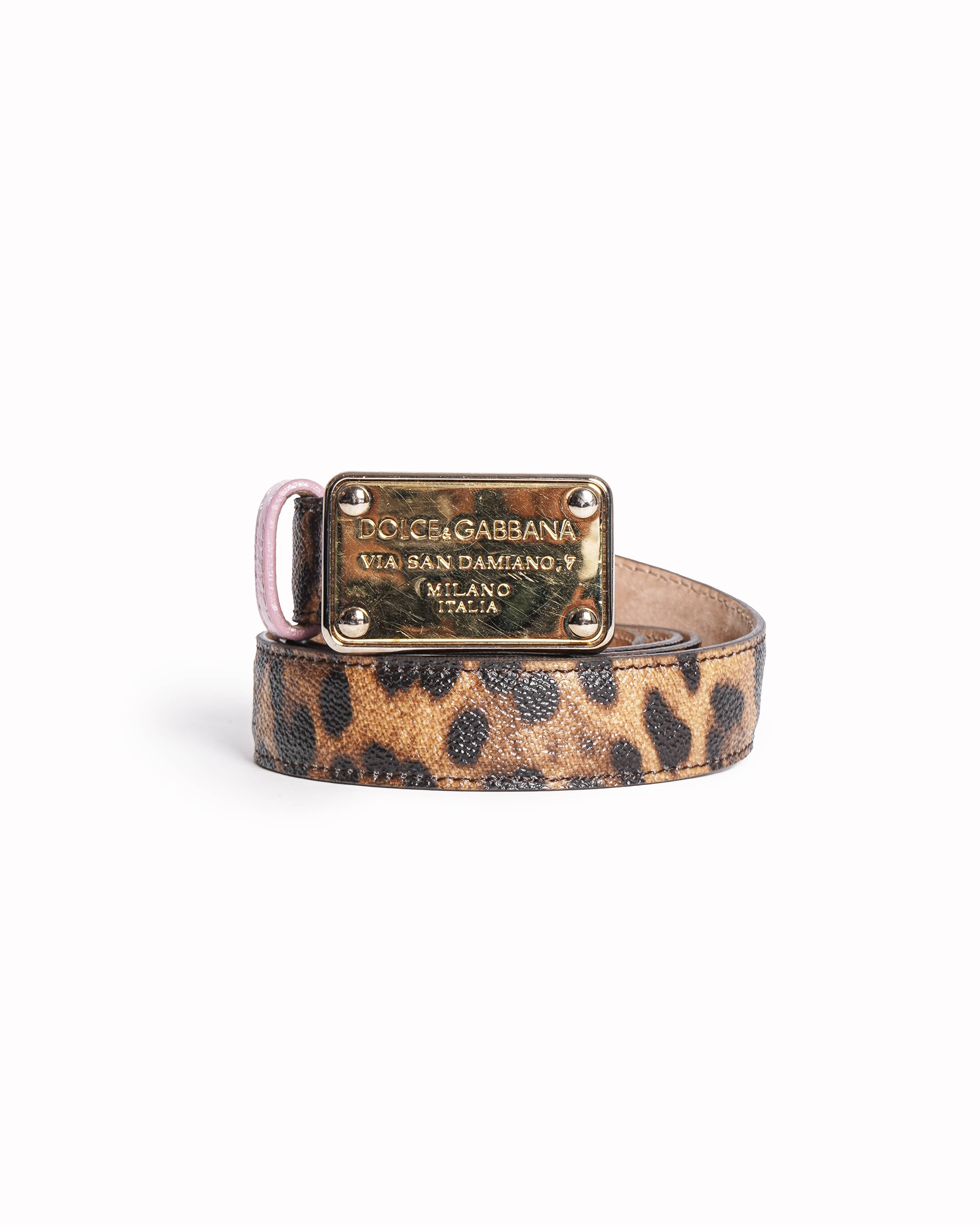 Dolce & Gabbana Leopard Print Logo Plaque Belt