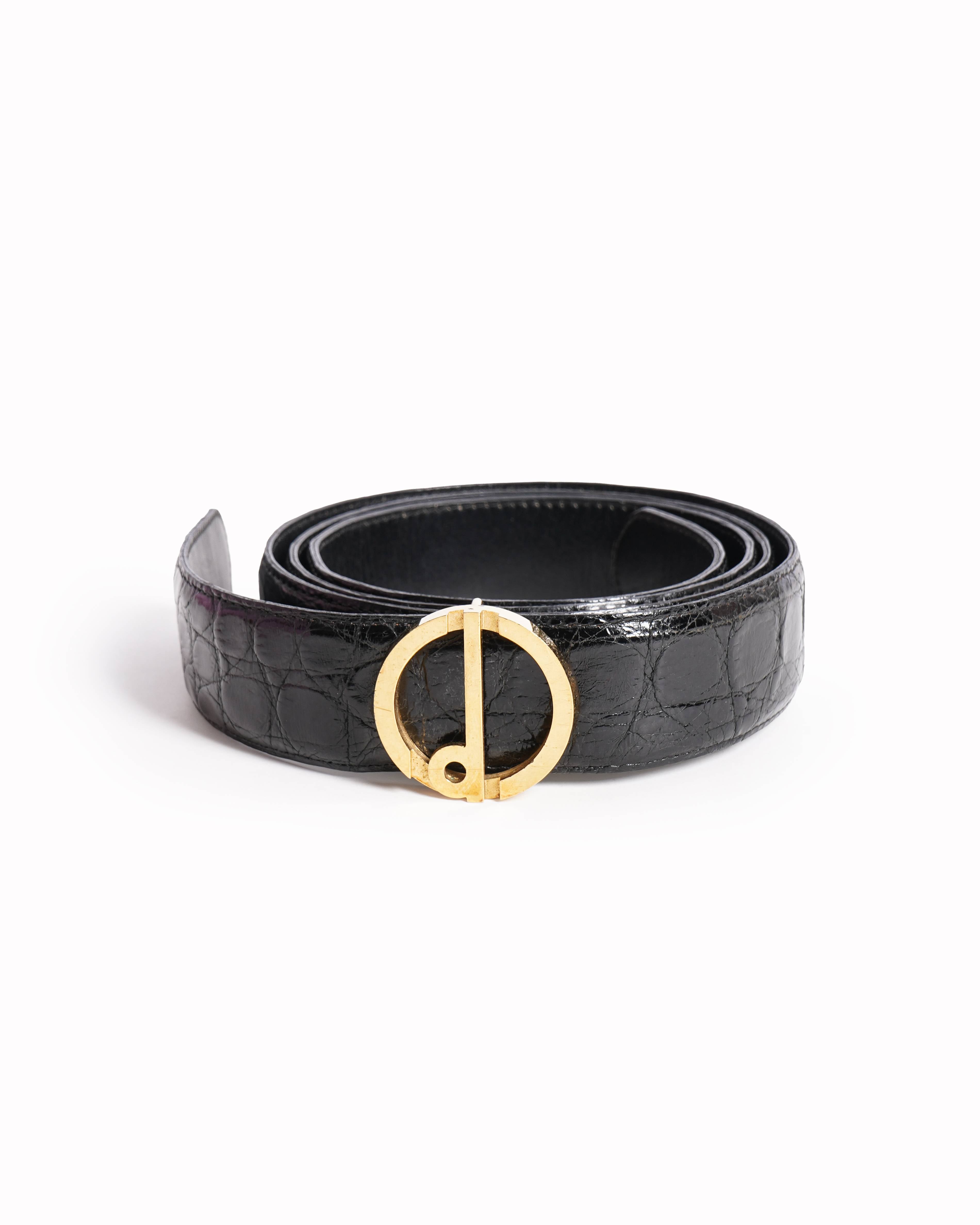 Dunhill croc embossed black leather belt