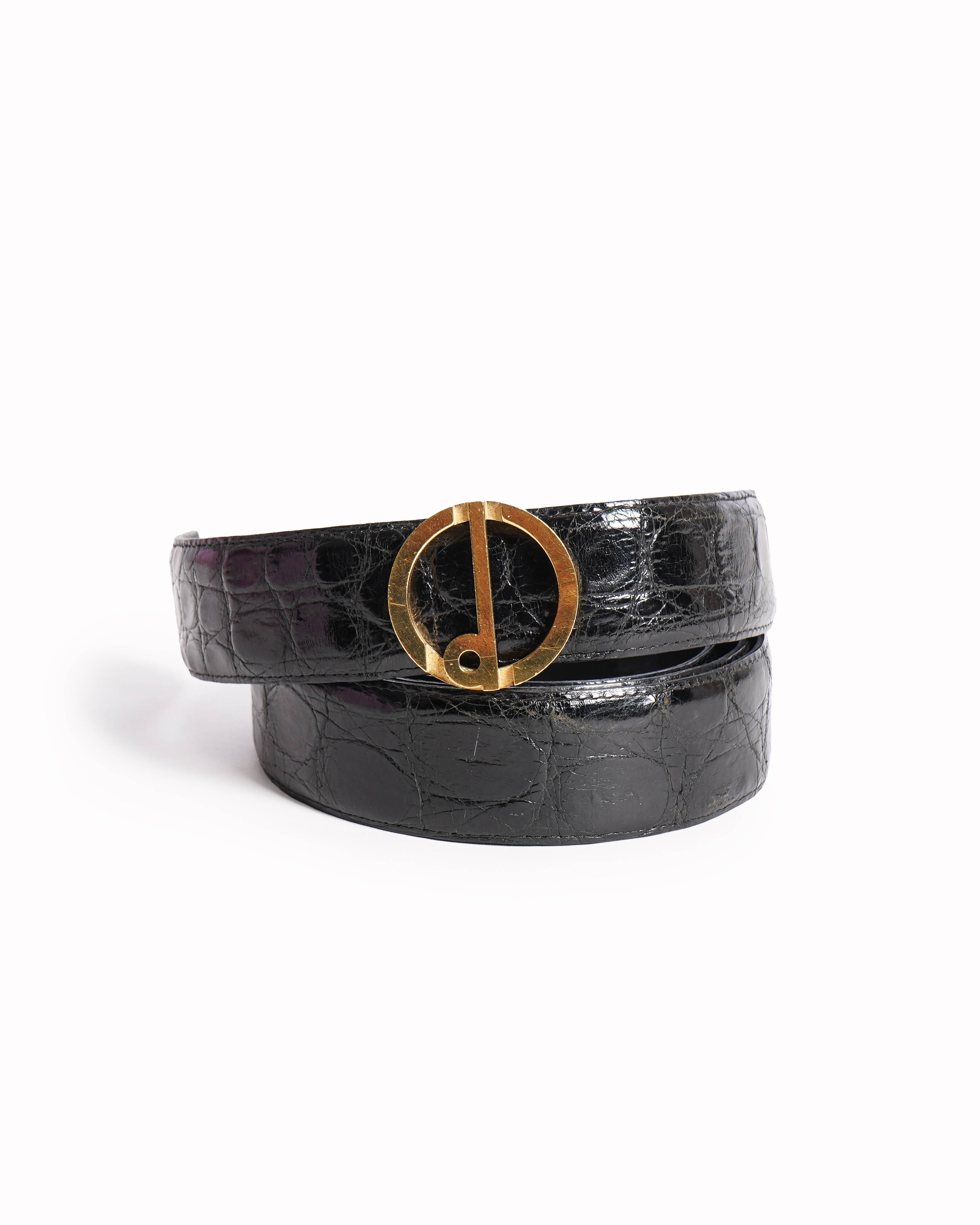 Dunhill croc embossed black leather belt