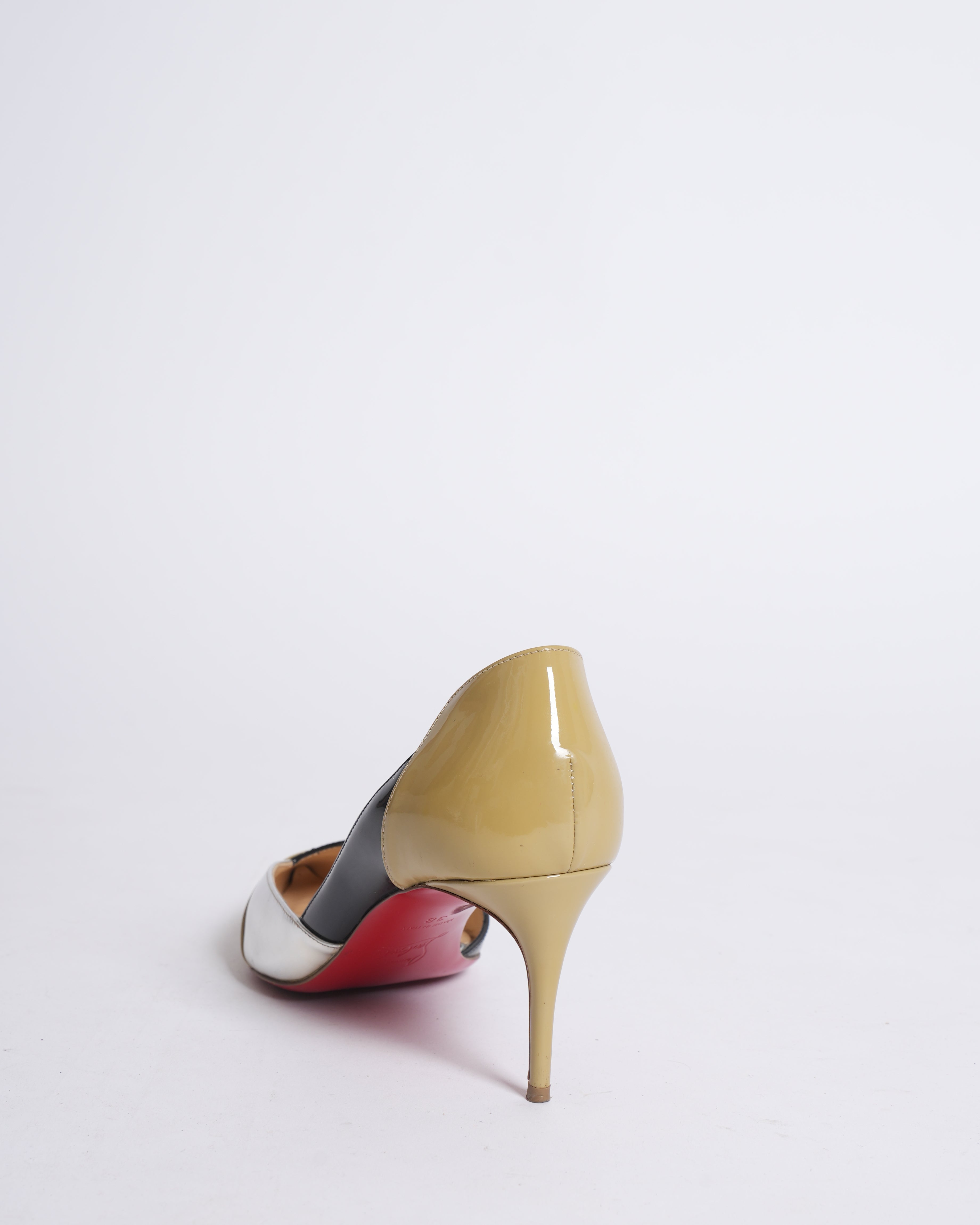 Christian Louboutin Black & Beige Patent Leather D'yorsay Pumps