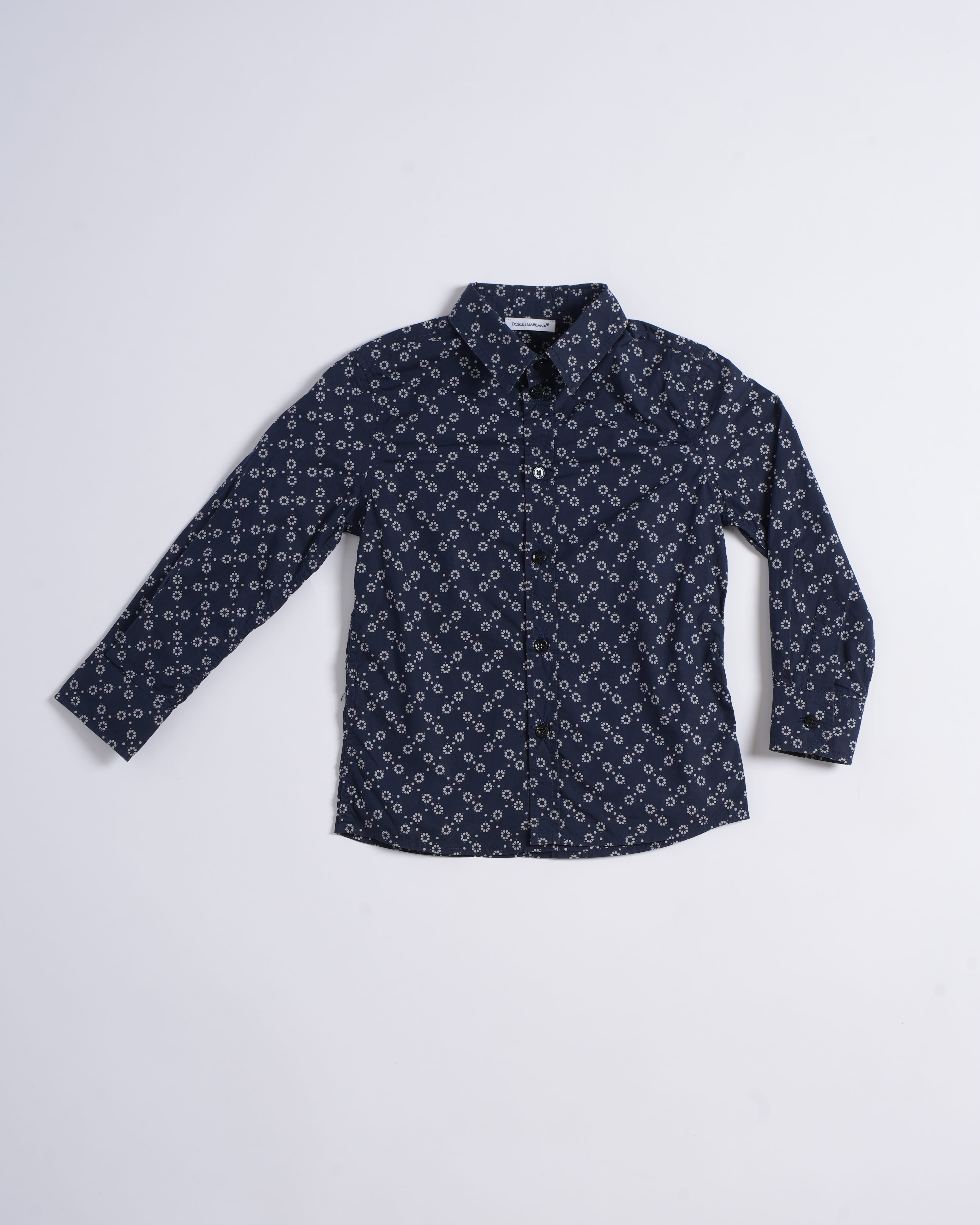 Dolce & Gabbana Boys’ Navy Blue Shirt with Floral Print