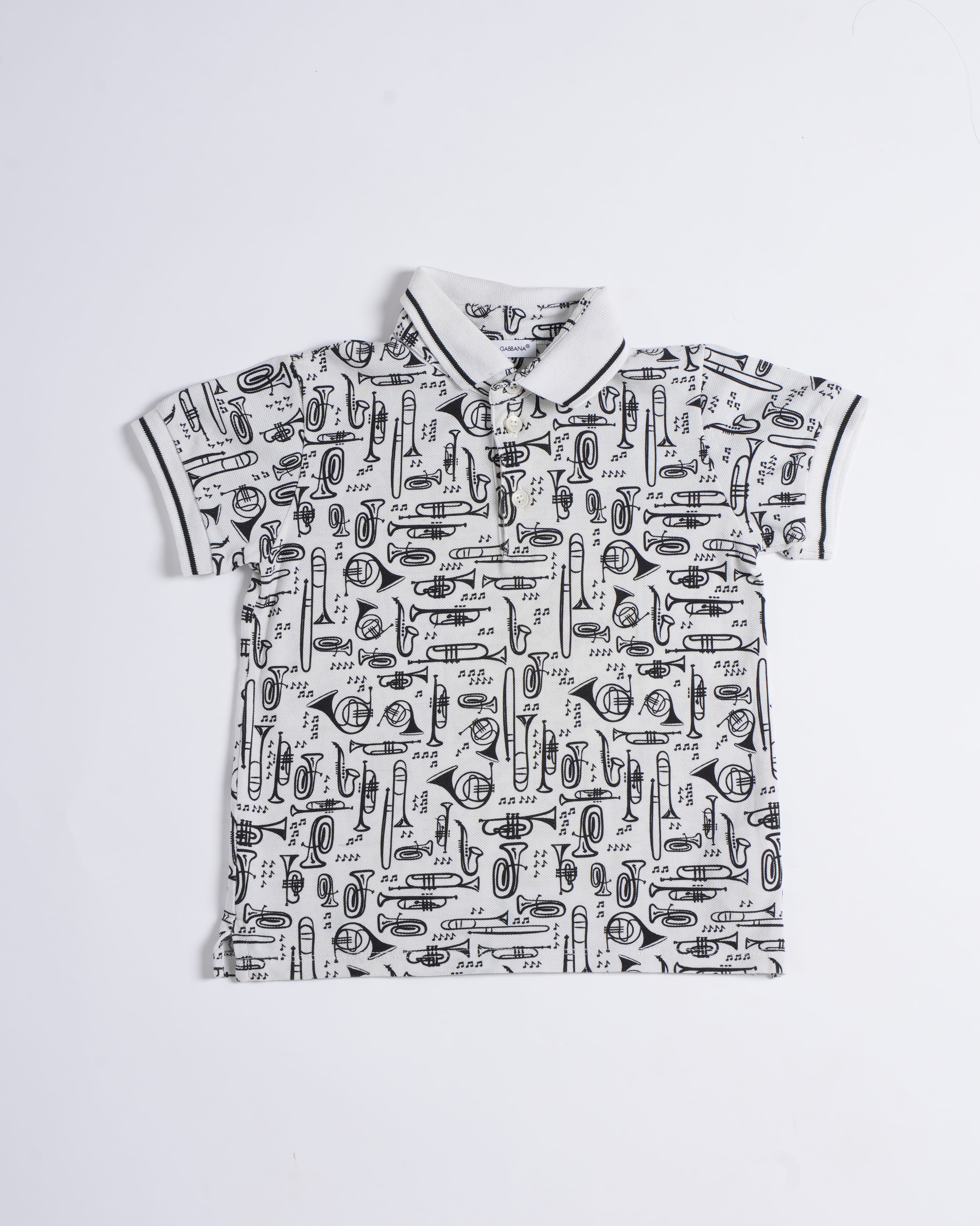 Dolce & Gabbana White Musical Instrument Cotton Polo T-shirt