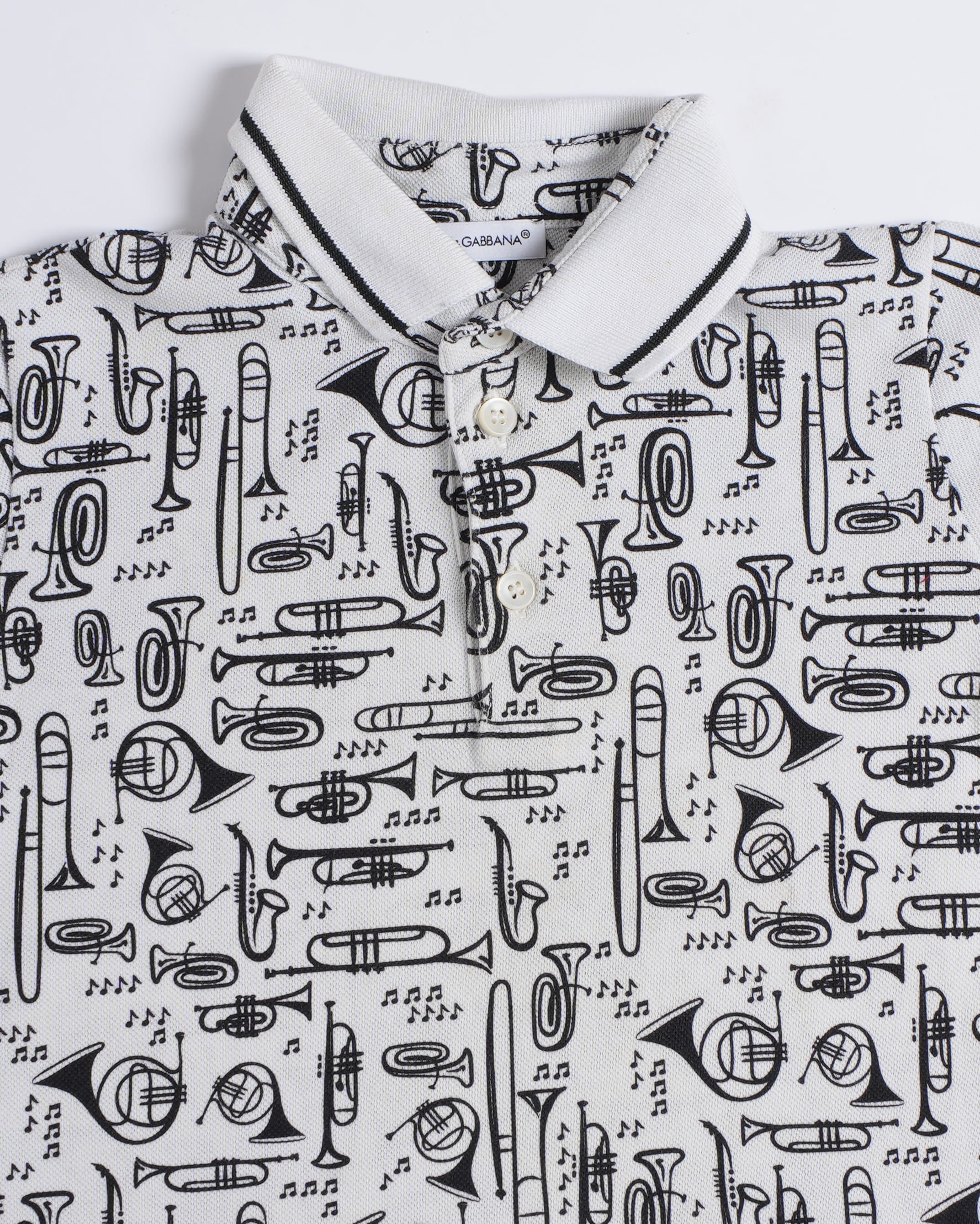 Dolce & Gabbana White Musical Instrument Cotton Polo T-shirt