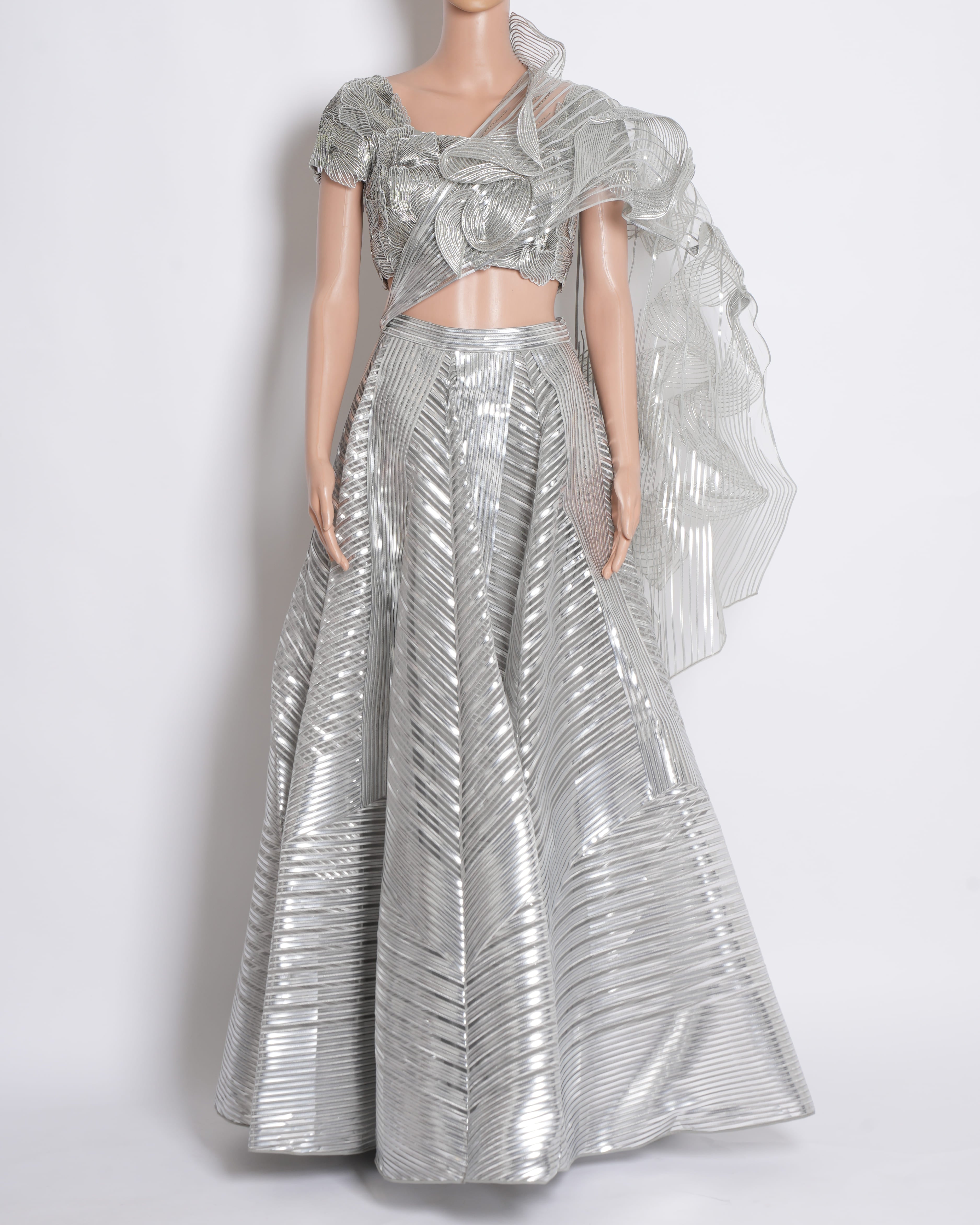 Amit Aggarwal Structured Floral Top with Tulle Skirt