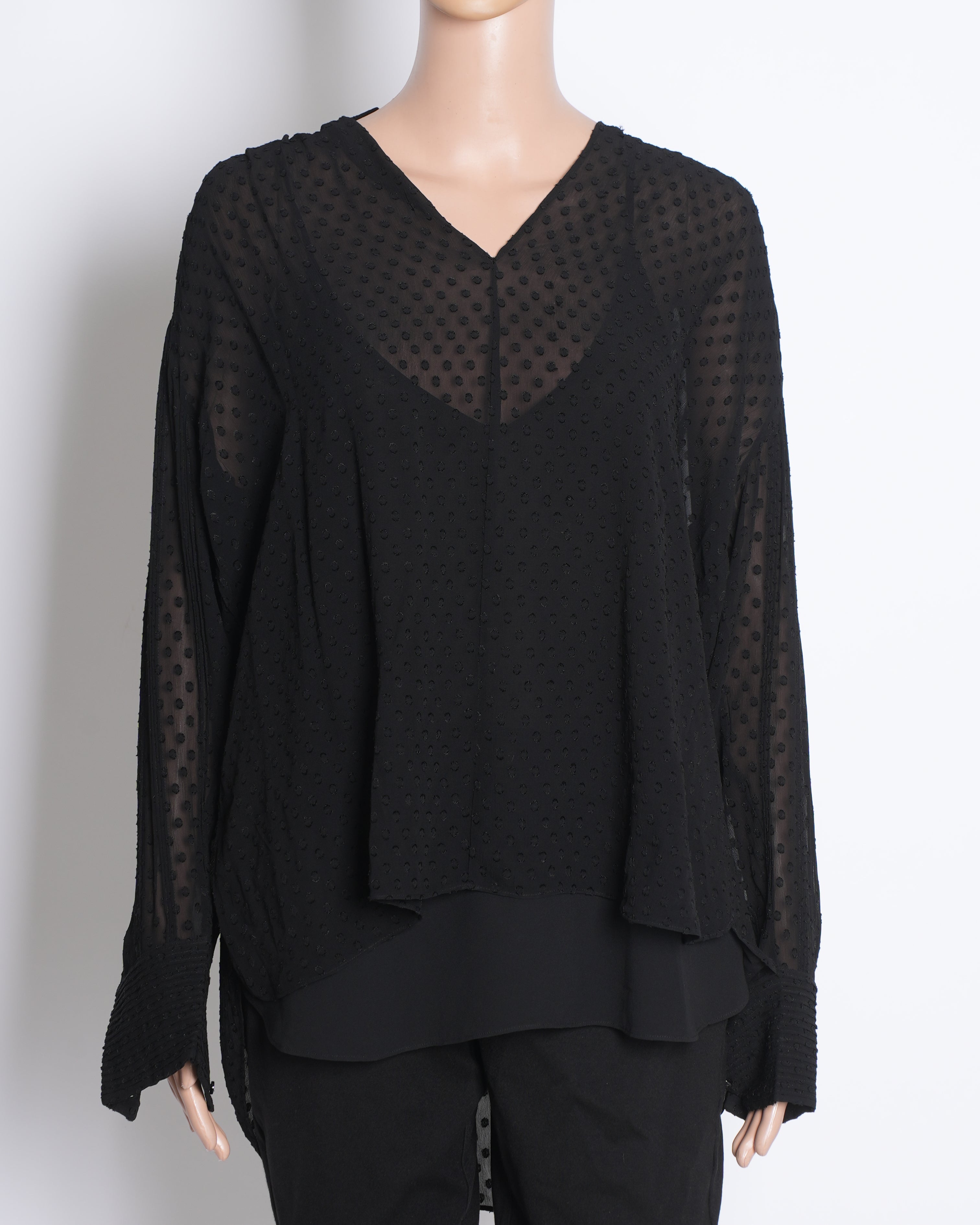 Massimo Dutti Set Of Two Sheer Top In Black