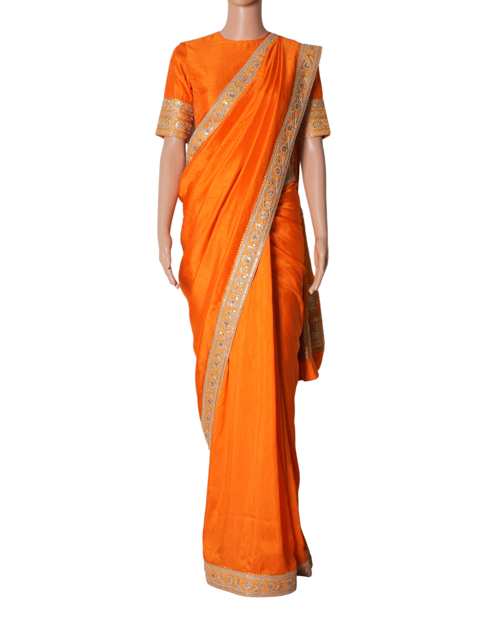 Masaba Orange Colour Block Brocade Saree