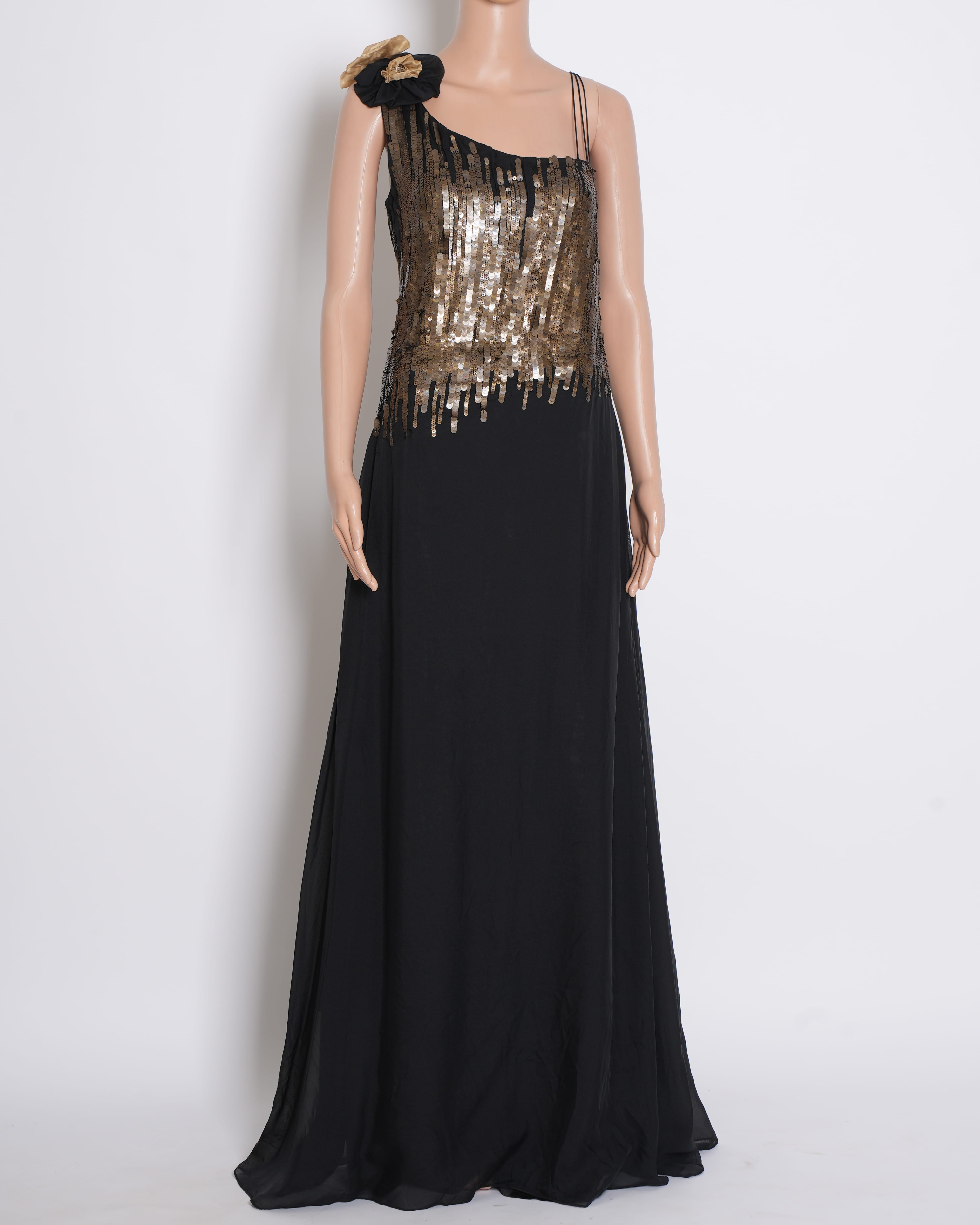 Siddhartha Tytler Single Shoulder Sequin Dress in Black