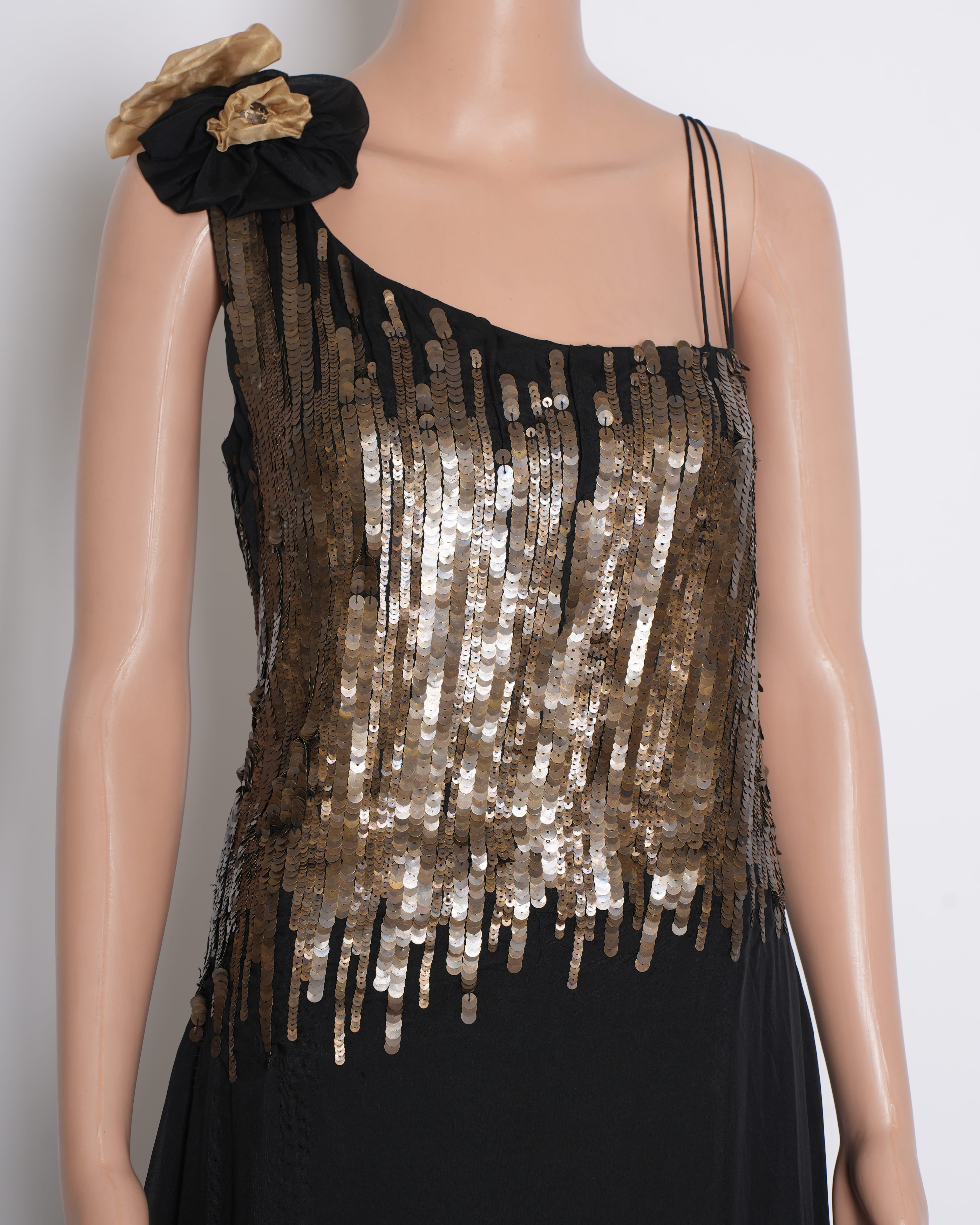 Siddhartha Tytler Single Shoulder Sequin Dress in Black