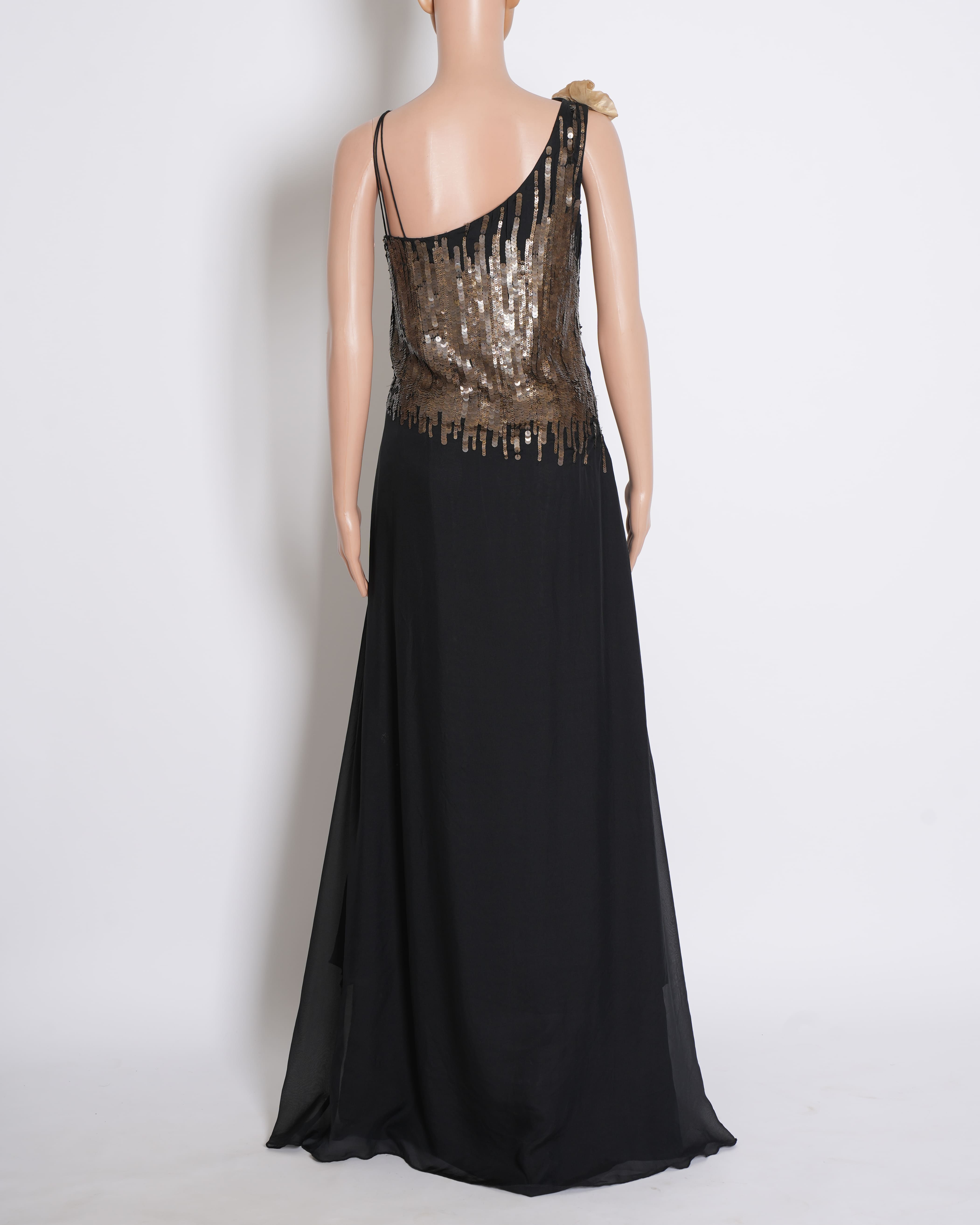 Siddhartha Tytler Single Shoulder Sequin Dress in Black