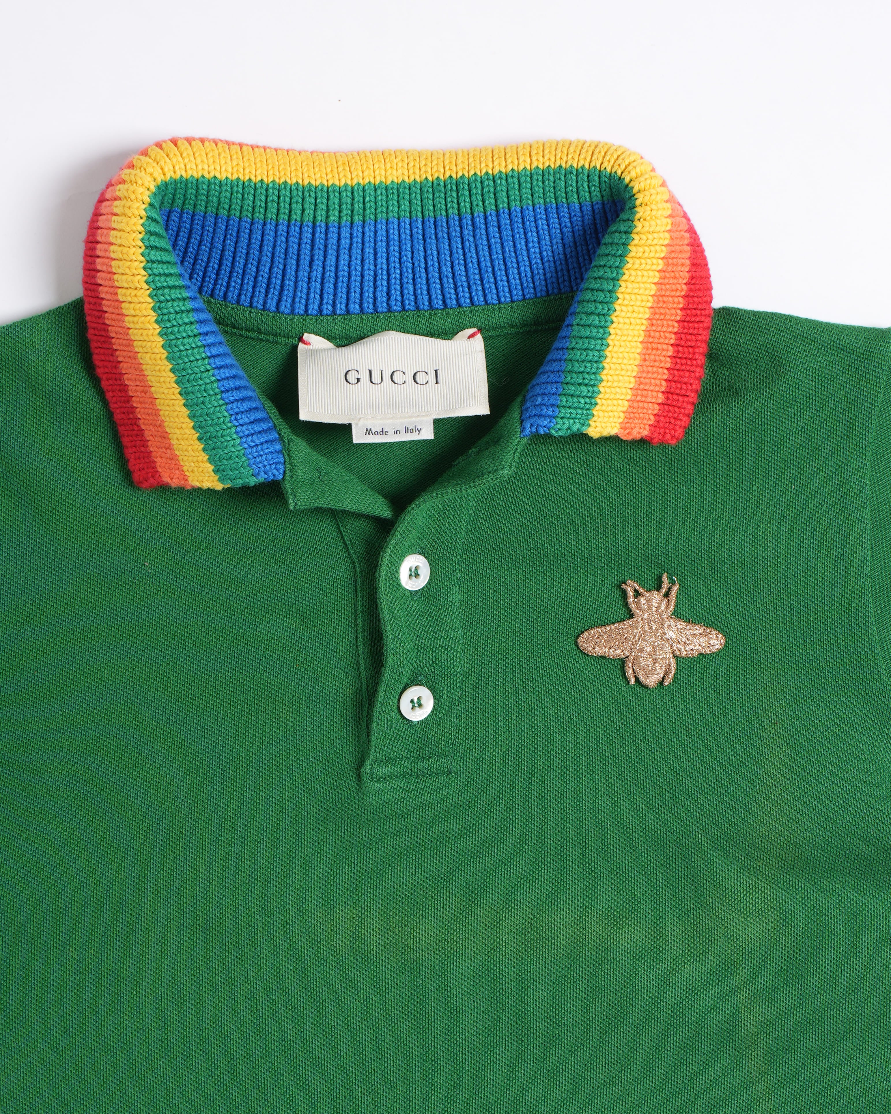 Gucci Kids Rainbow Collar Bee Polo T-Shirt