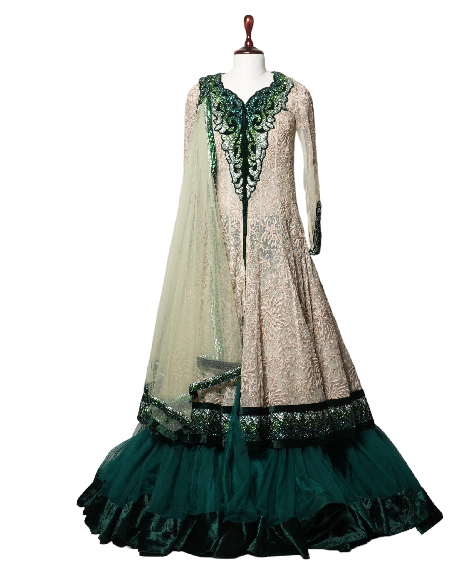 Ecru Luxury Green Anarkali Set