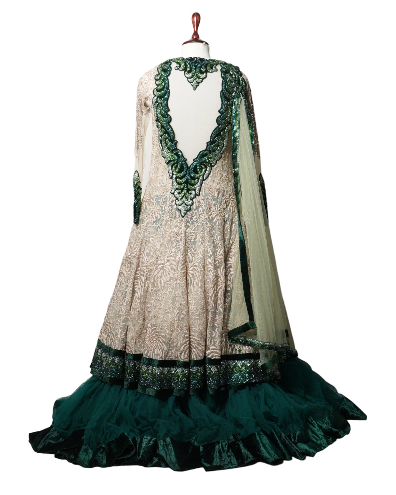 Ecru Luxury Green Anarkali Set