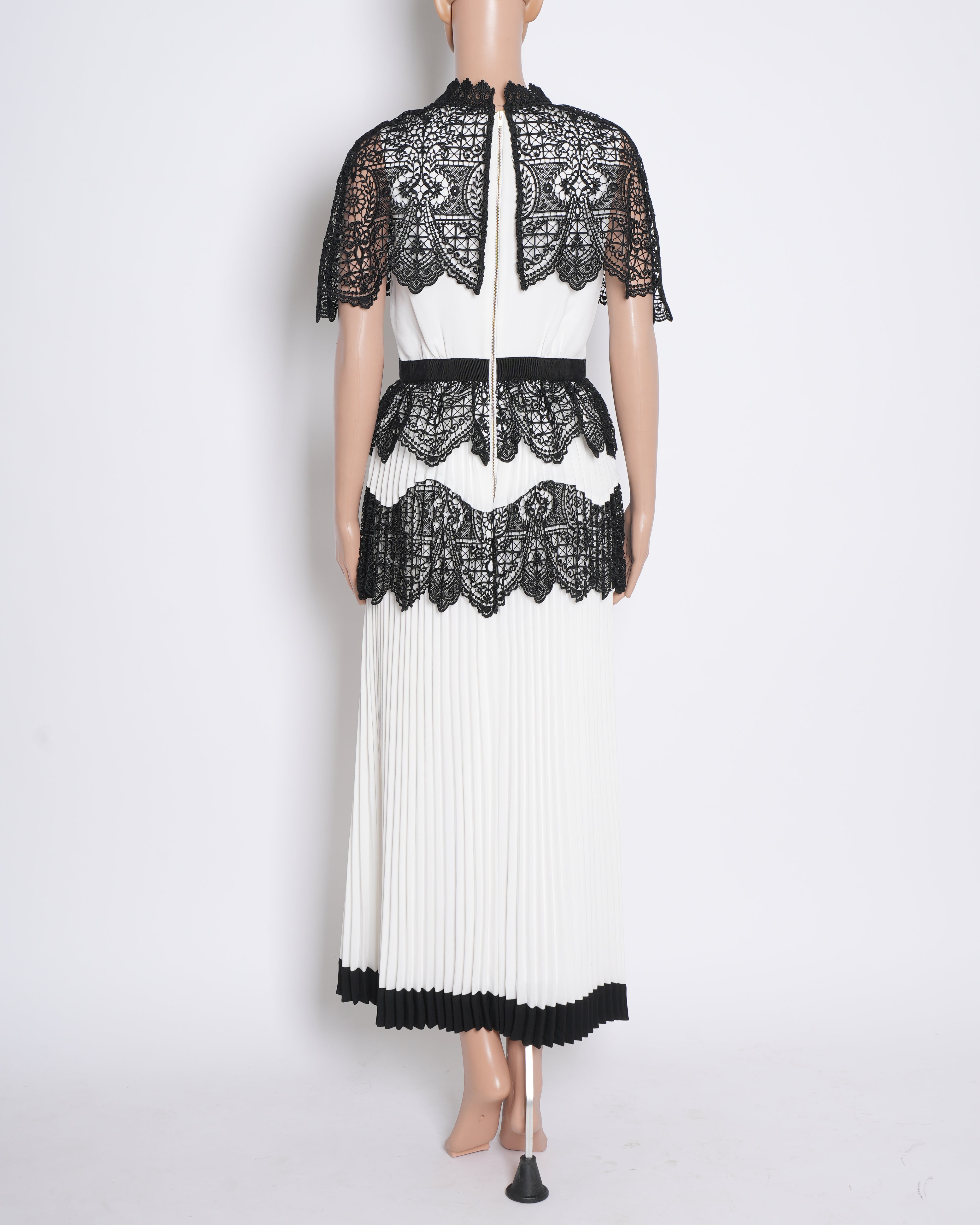 Self Portrait Black & White Dress With Lace Trimming
