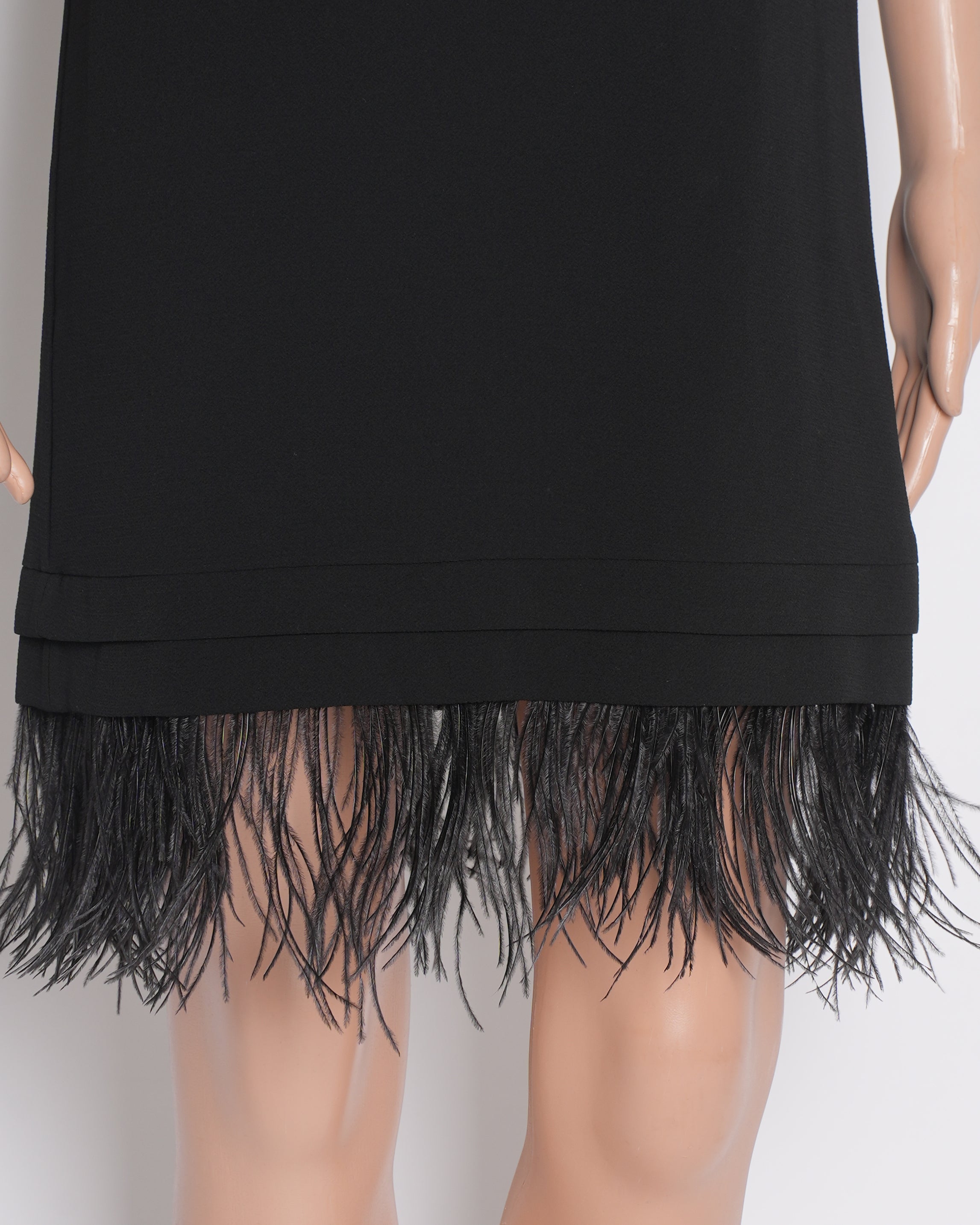 Pinko black dress with feather detailing
