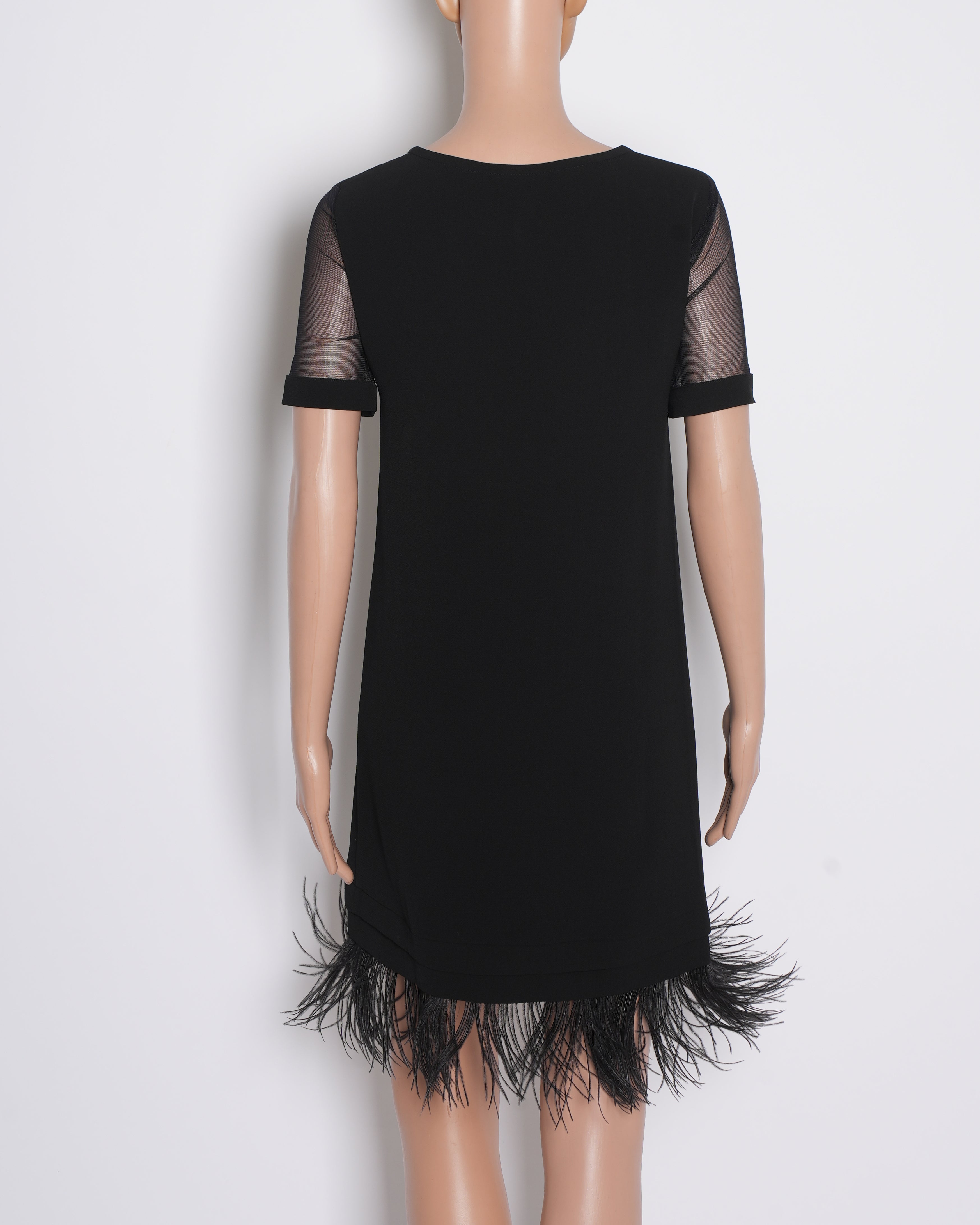 Pinko black dress with feather detailing