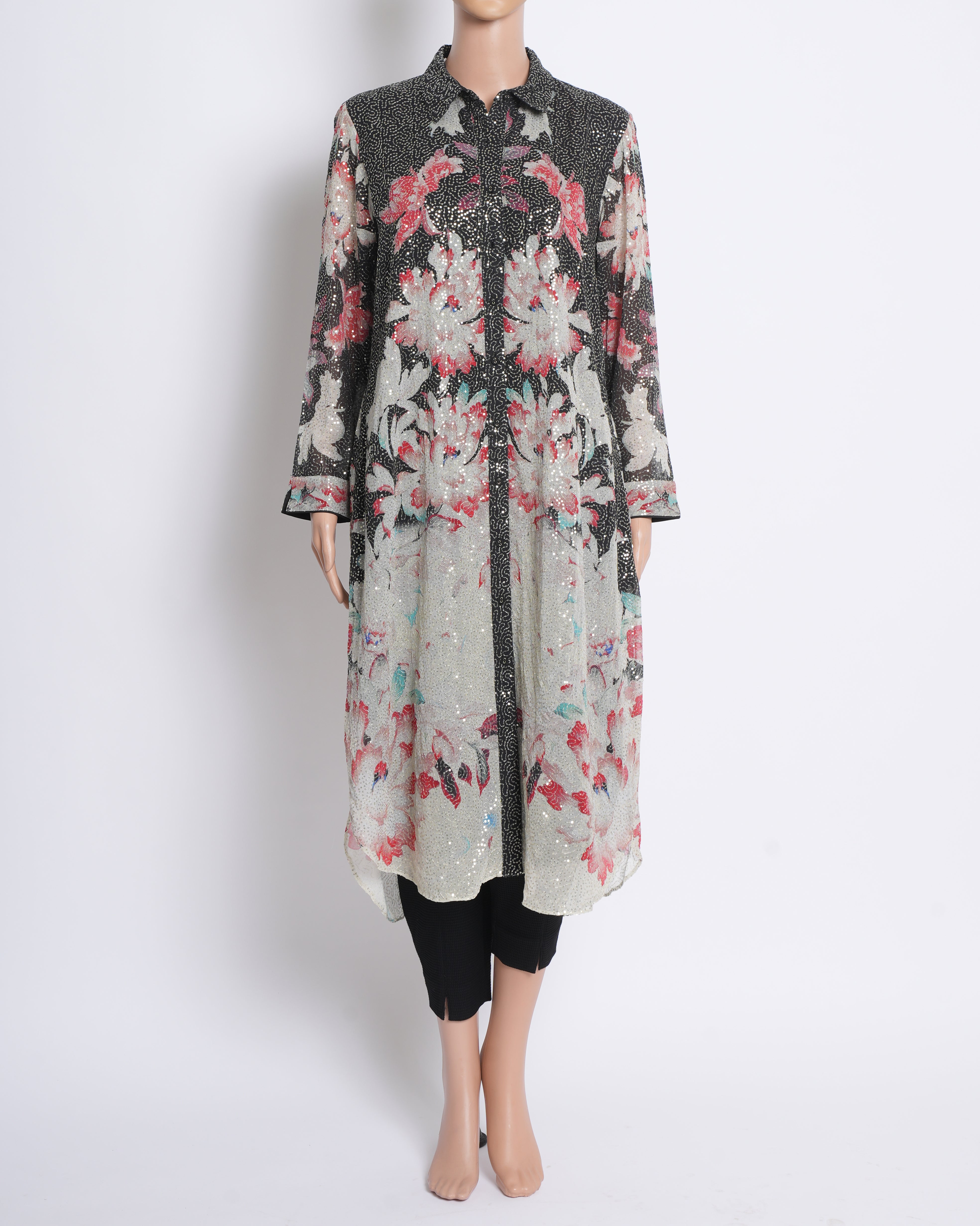 Ranna Gill Multicolor Floral Sequin Shirt Dress