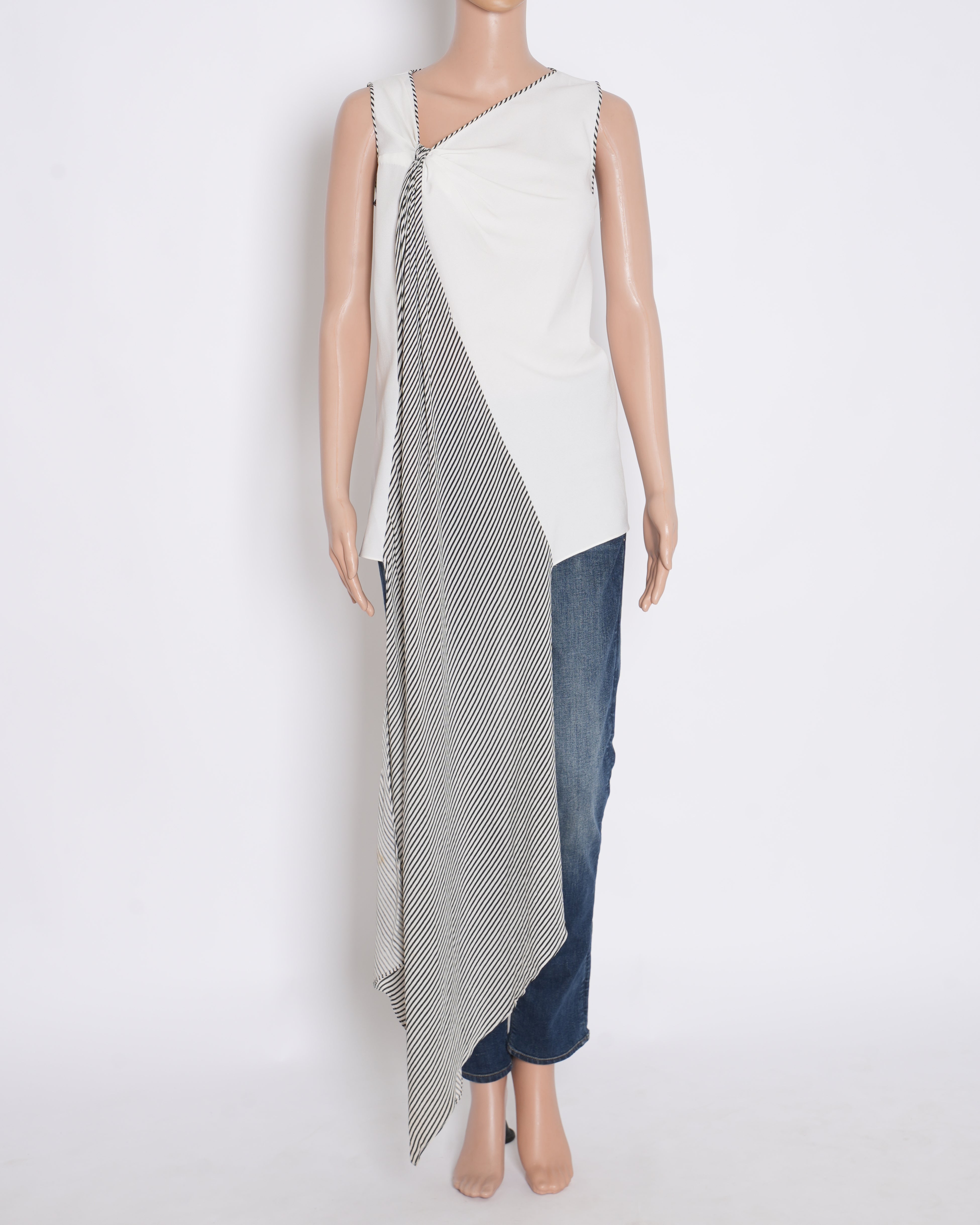 Amit Aggarwal Asymmetrical Black & White Stripe Top