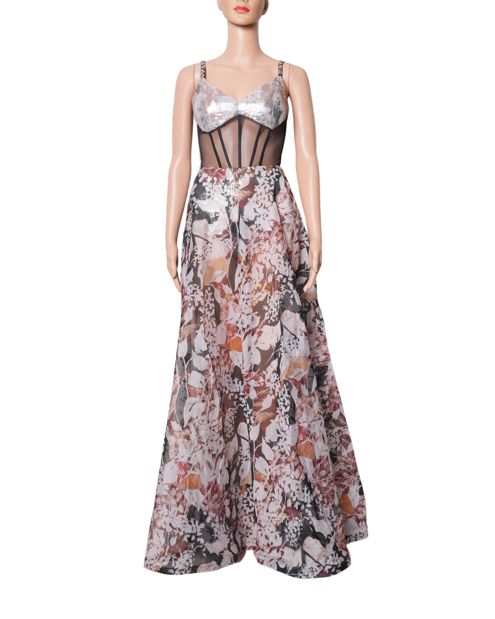 Mandira Wirk Black Rose Printed Bustier Dress