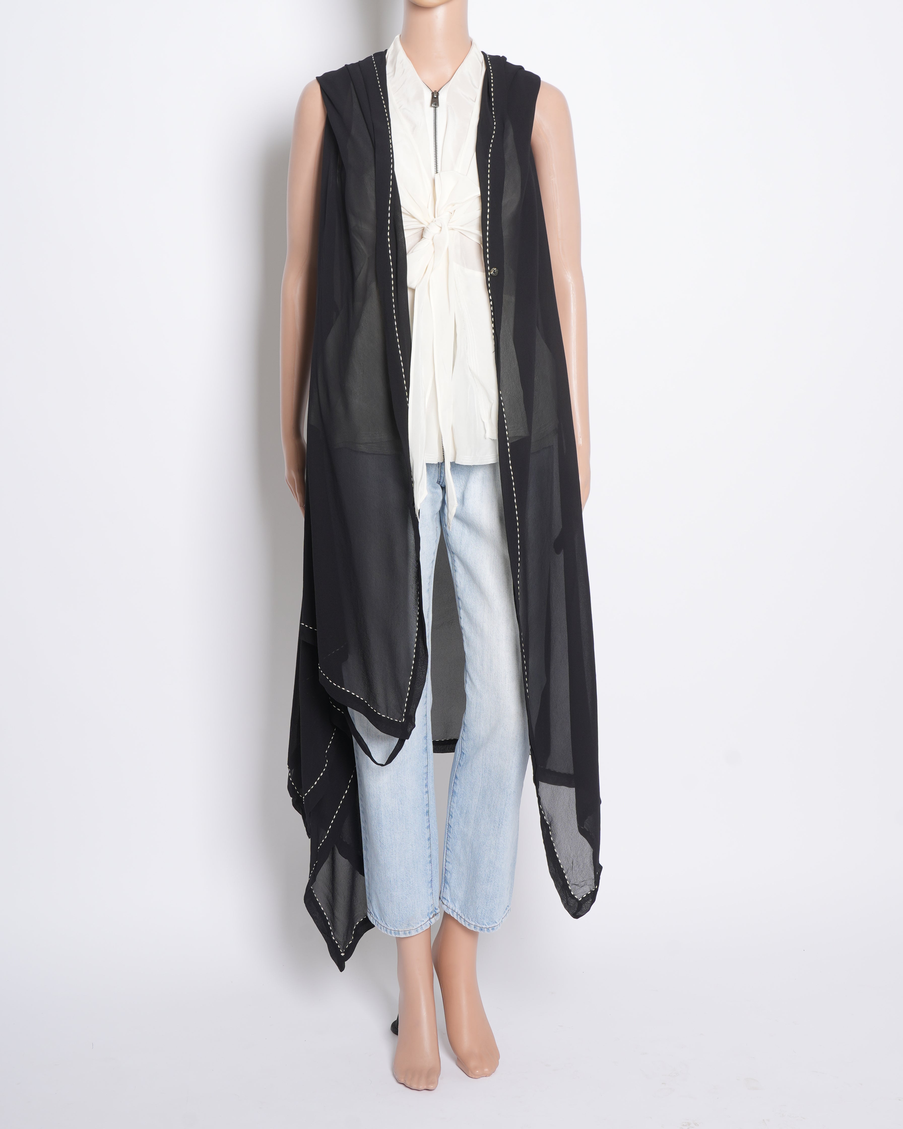 Peachoo Black Sheer Shrug With Scattered Work