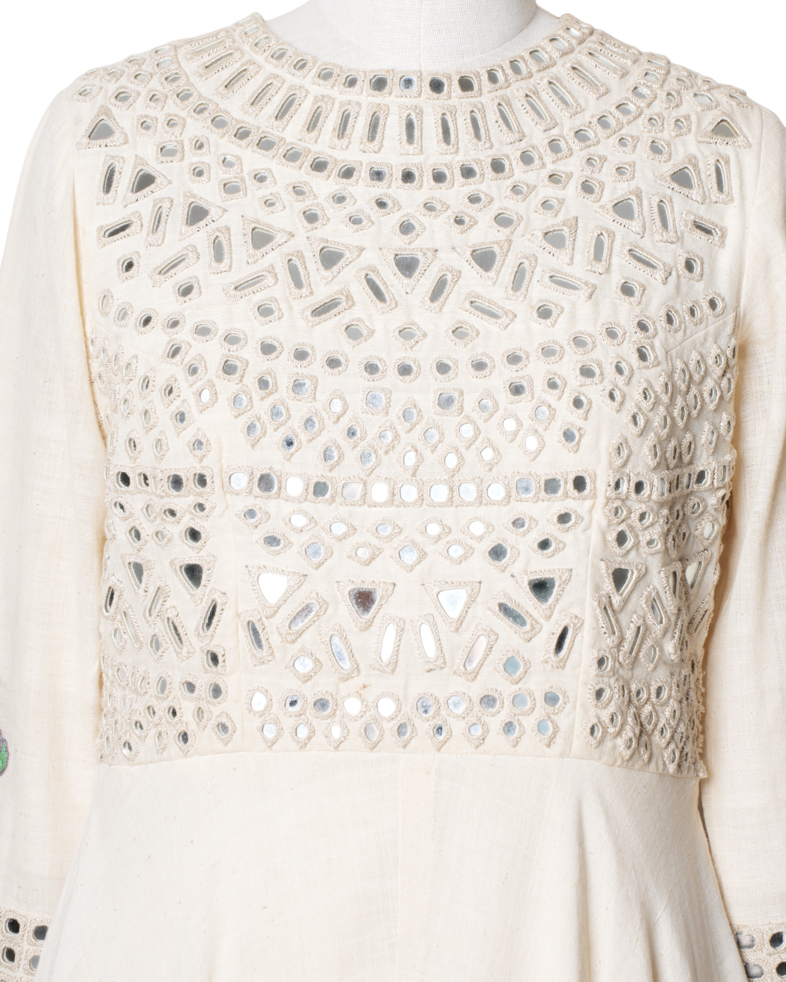Pure Elegance Off White Mirror & Aari Embroidered Full Length Dress