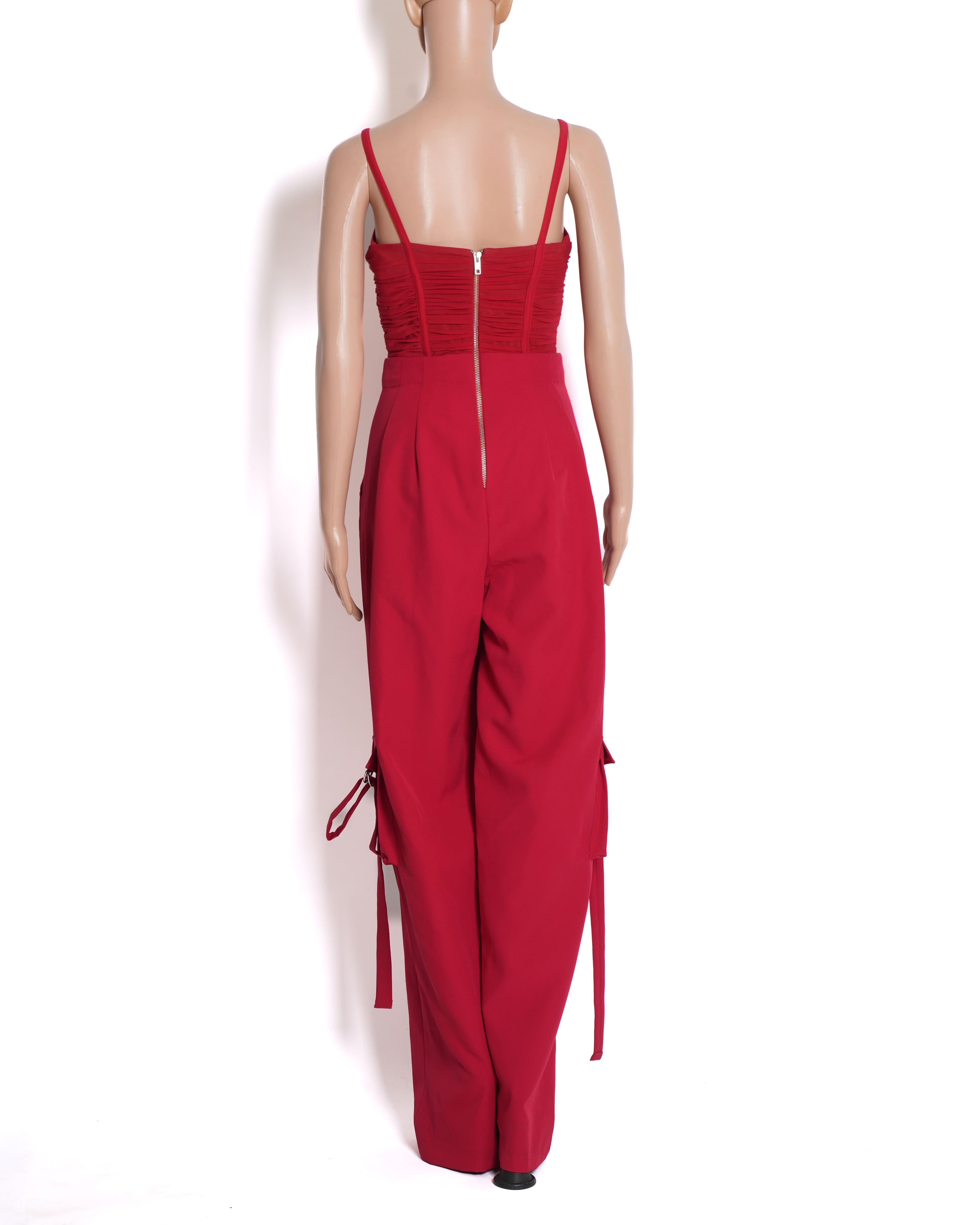 New Esse Crimson Corset Cargo Jumpsuit In Red