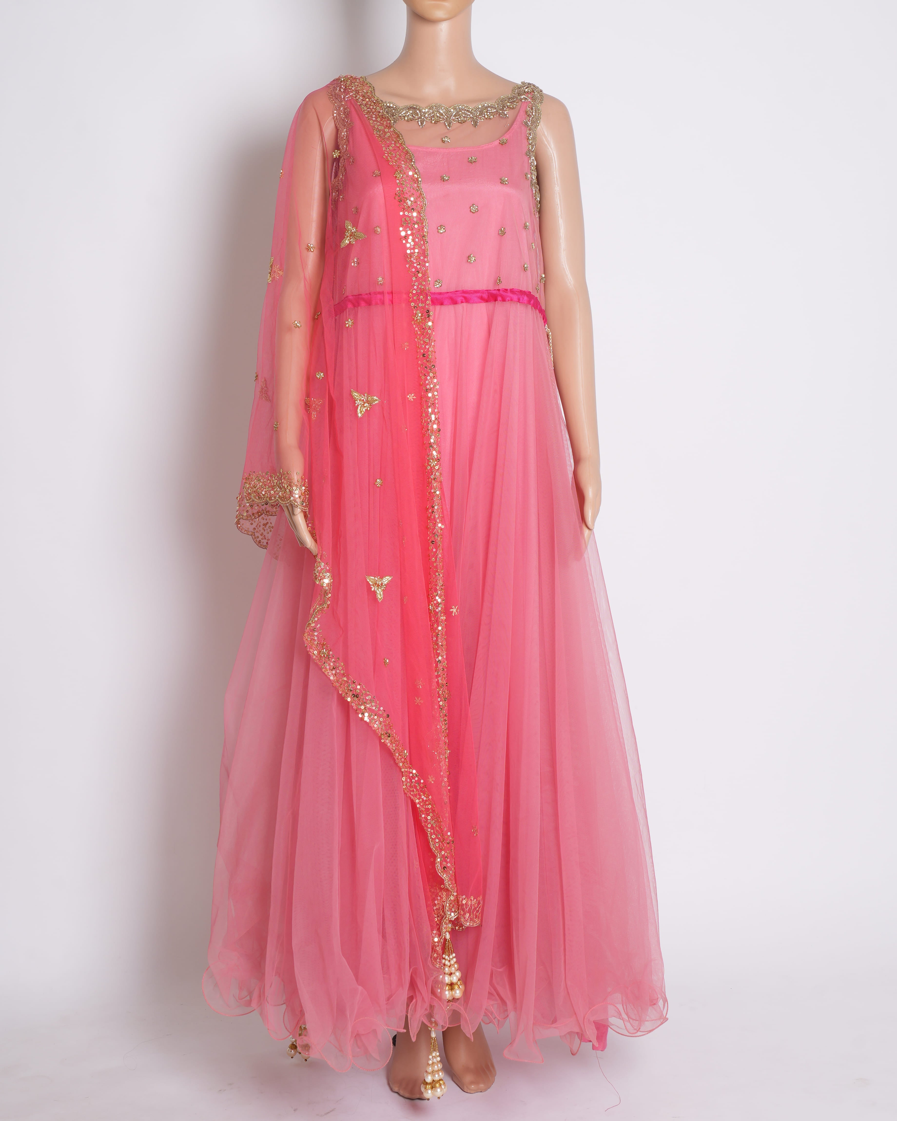 Anushree Reddy Sleeveless Embellished Gown In The Shade Of Red