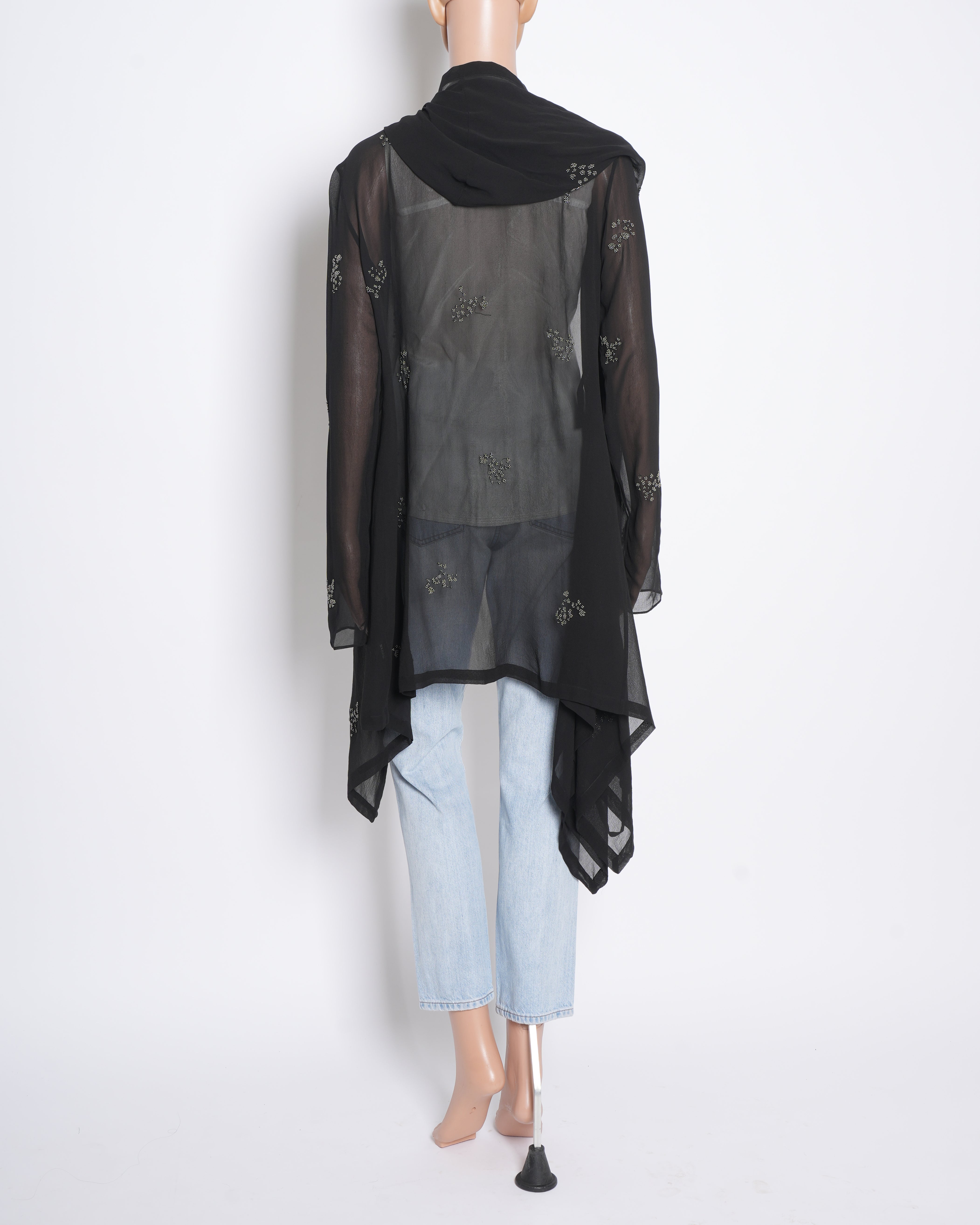 Peachoo Black Sheer Shrug With Scattered Work