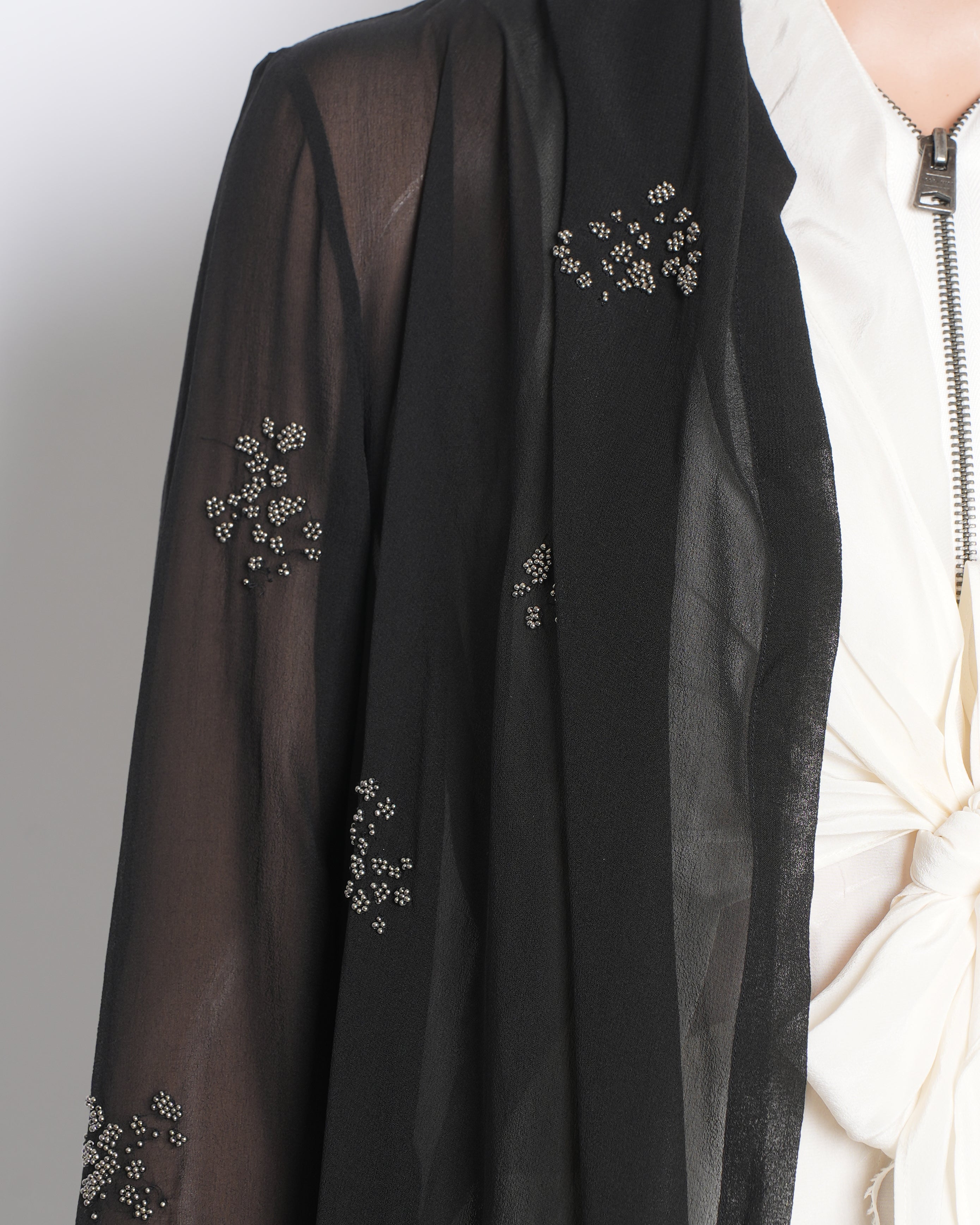Peachoo Black Sheer Shrug With Scattered Work