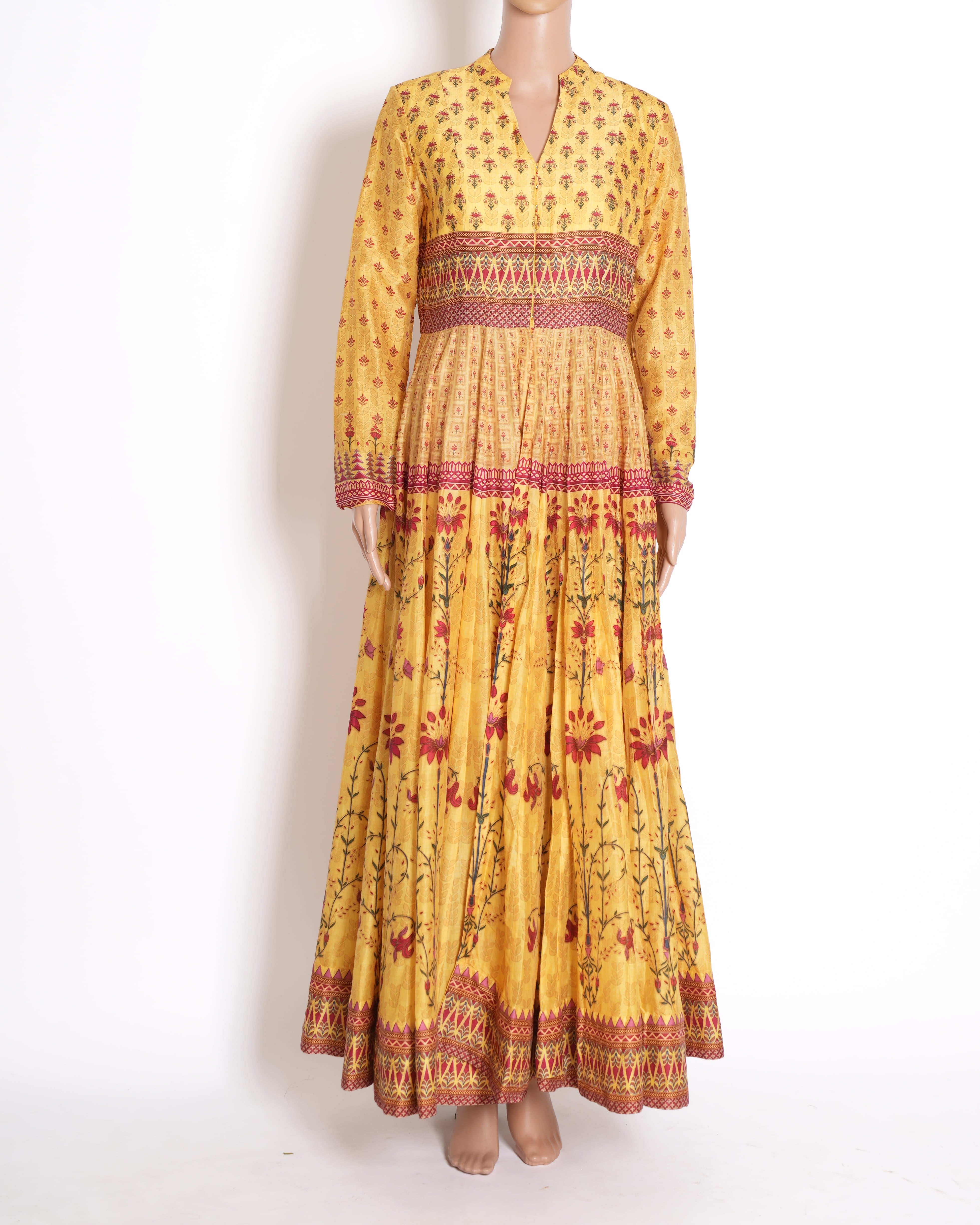 Anita Dongre Prinetd Yellow Floral Center Slit Kurta