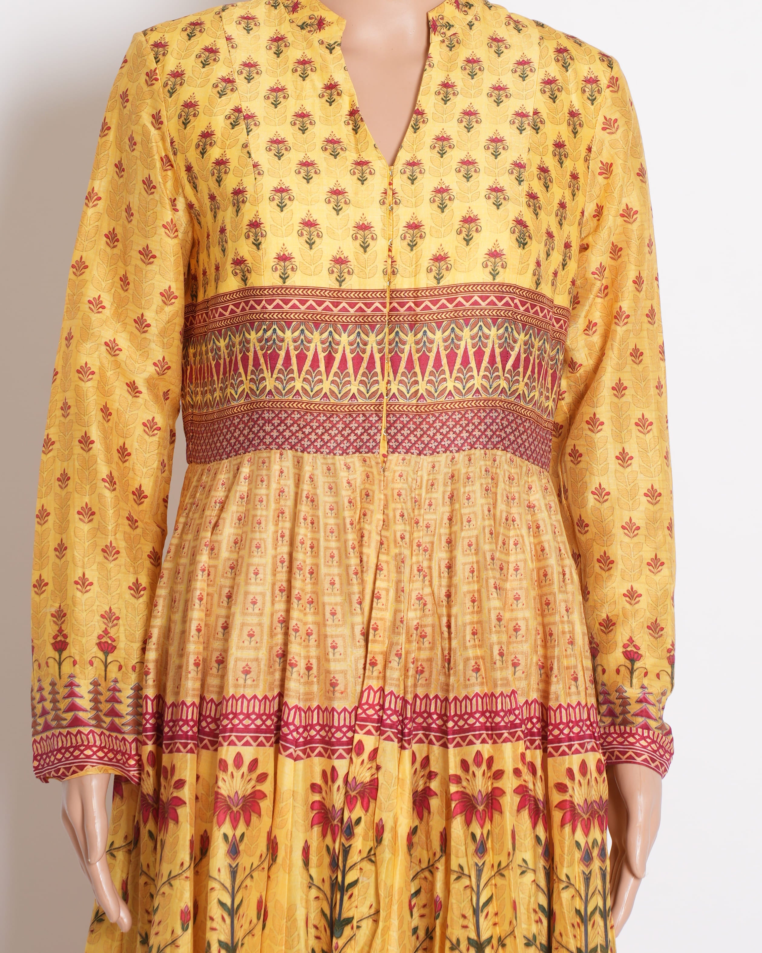 Anita Dongre Prinetd Yellow Floral Center Slit Kurta