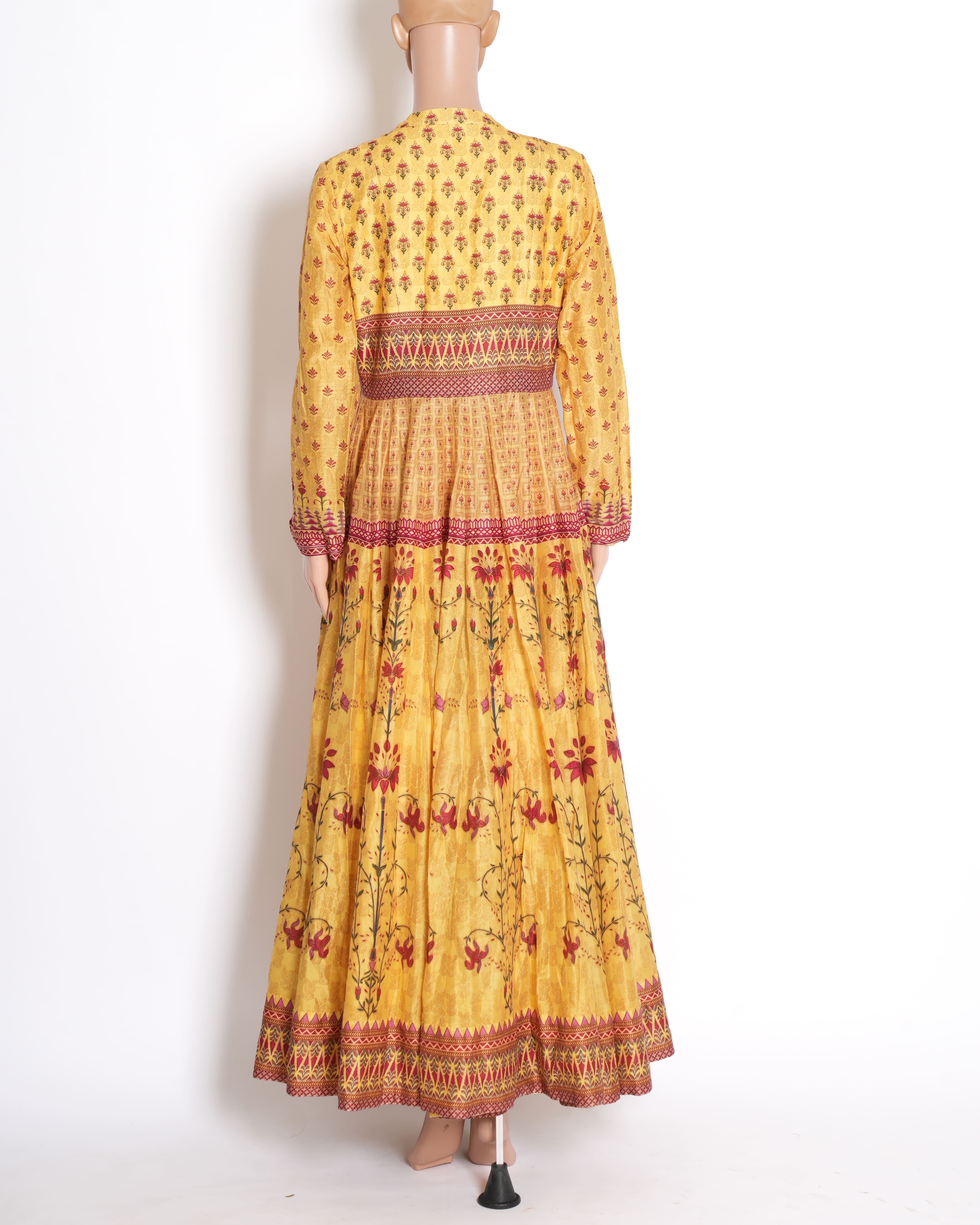 Anita Dongre Prinetd Yellow Floral Center Slit Kurta